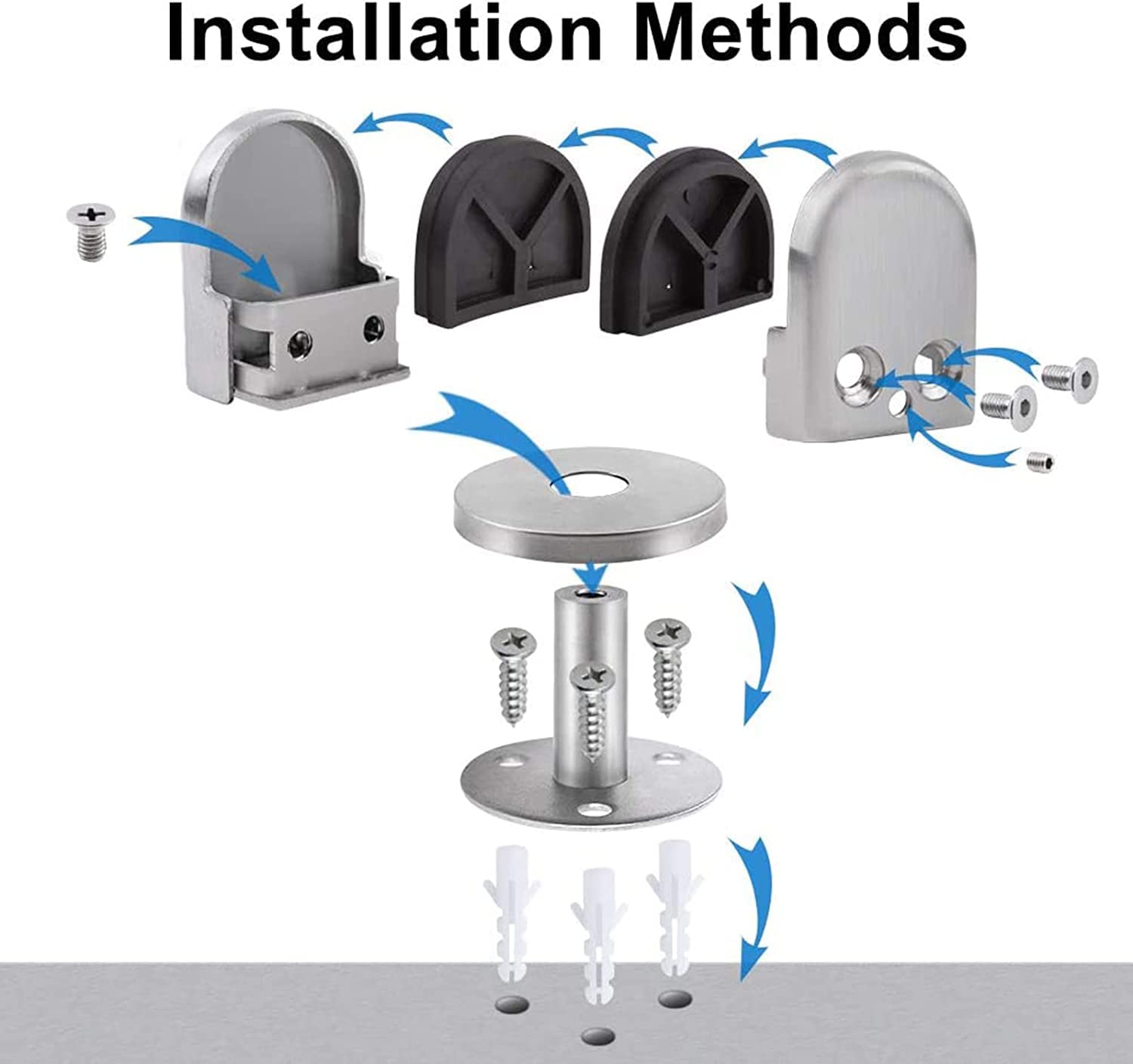 Clip de Vidrio Abrazaderas de Vidrio de 4 Piezas Soportes de Vidrio Seguros y Seguros para (6 mm-12 mm) Abrazadera de Piso de Vidrio Templado Clips de Vidrio de Acero Inoxidable