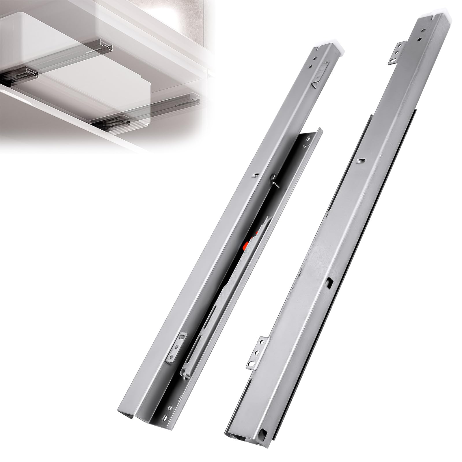 WingFly Guide per Cassetti Pesanti Estrazione Totale, 1 Paio di guide per cassetti, estraibili, Guide telescopiche per montaggio a pavimento 300 350 400 450 500mm (40cm)