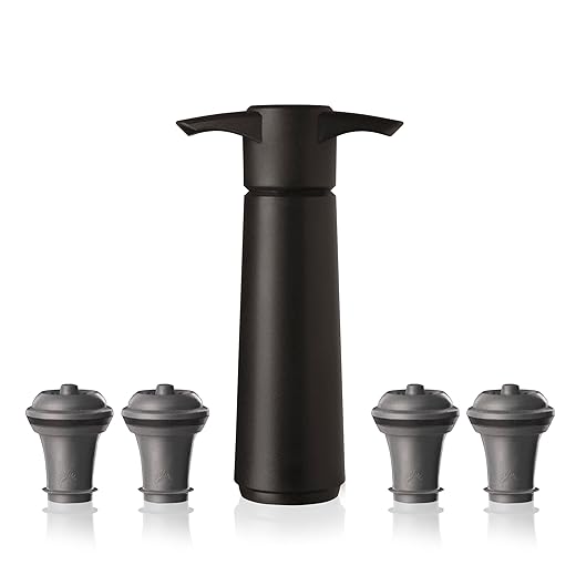 Vacu Vin Original Wine Saver with 4 Vacuum Bottle Stoppers – Black Wine Preserver Pump for Red or White Wine – Manual Air Remover System – Airtight Seal – Keep Wine Fresh Longer