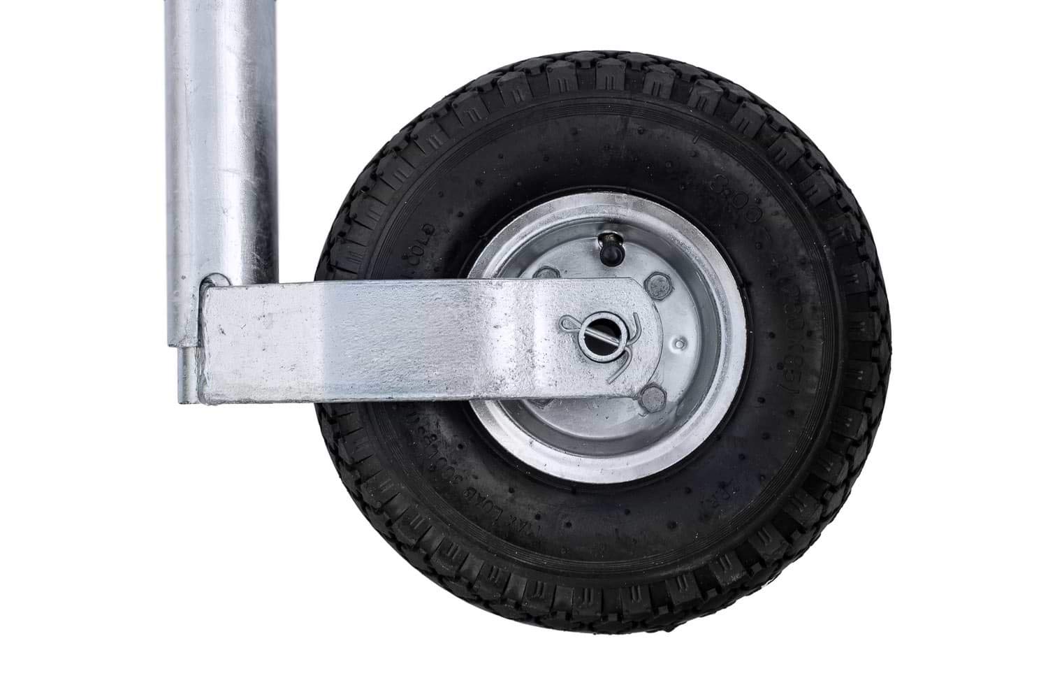 KNOTT roue de support TK48 150 kg, tube 48 mm, hauteur 500 a 720 mm, roue pneumatique 260 x 85 mm jante acier, montage sur collier, butee a billes, pour timon de remorque