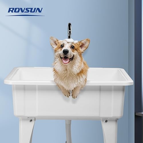 Miniatura 16 de ROVSUN Fregadero de plástico de 20 galones con grifo caliente y frío, versión mejorada, altura mejorada, capacidad de carga de 150 libras, perfecto