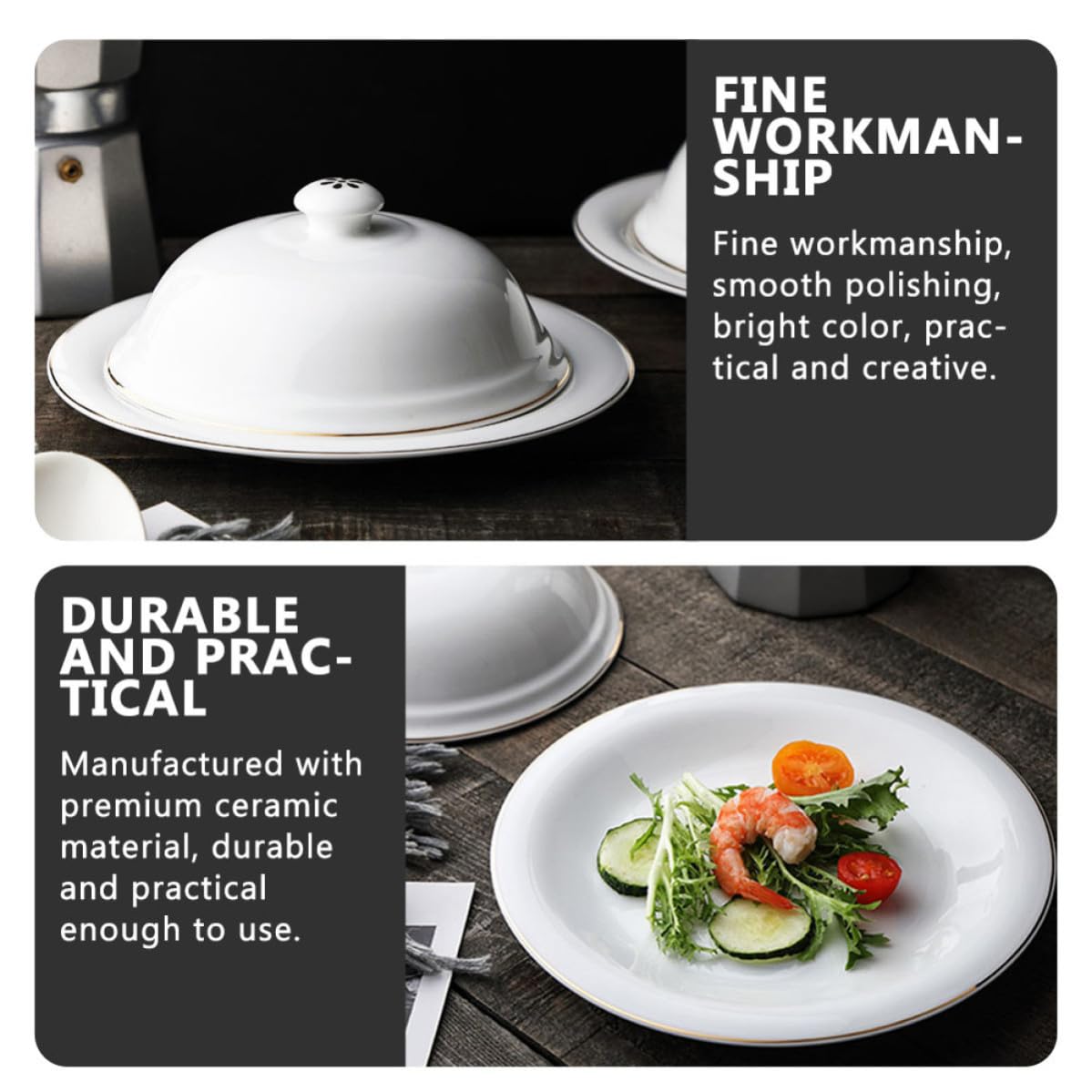 Artibetter Plato de Cerámica Blanco con Tapa para Carne y Postres de Mesa