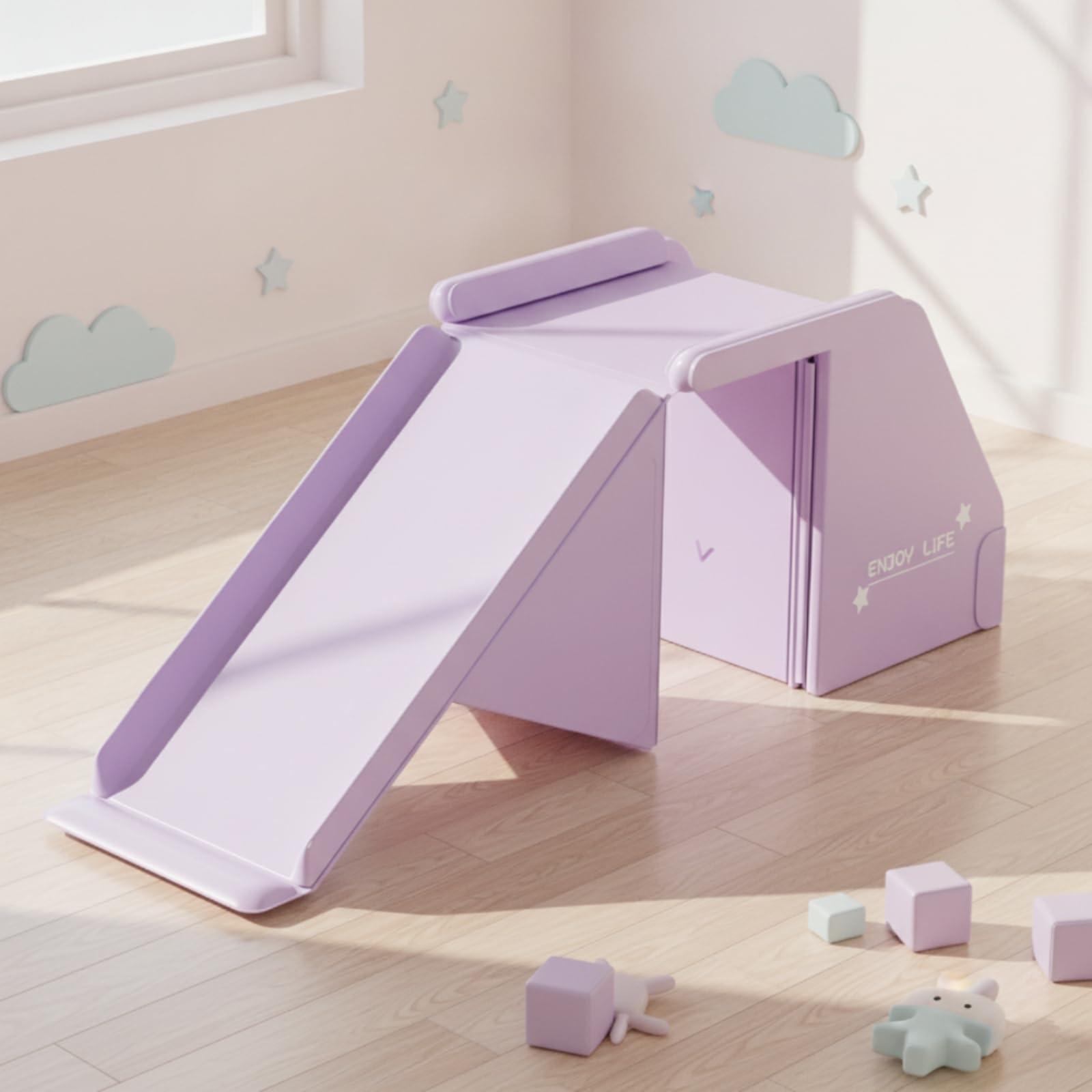 Kinder Rutsche Kinder Slide Spielzeug Rutschbahn Sportgerät Spiellandschaft aus PVC mit Kompakter Bauweise Und Stabilen Standfüßen für Garten Terrasse Balkon, Trauben-Milchshake-Lila