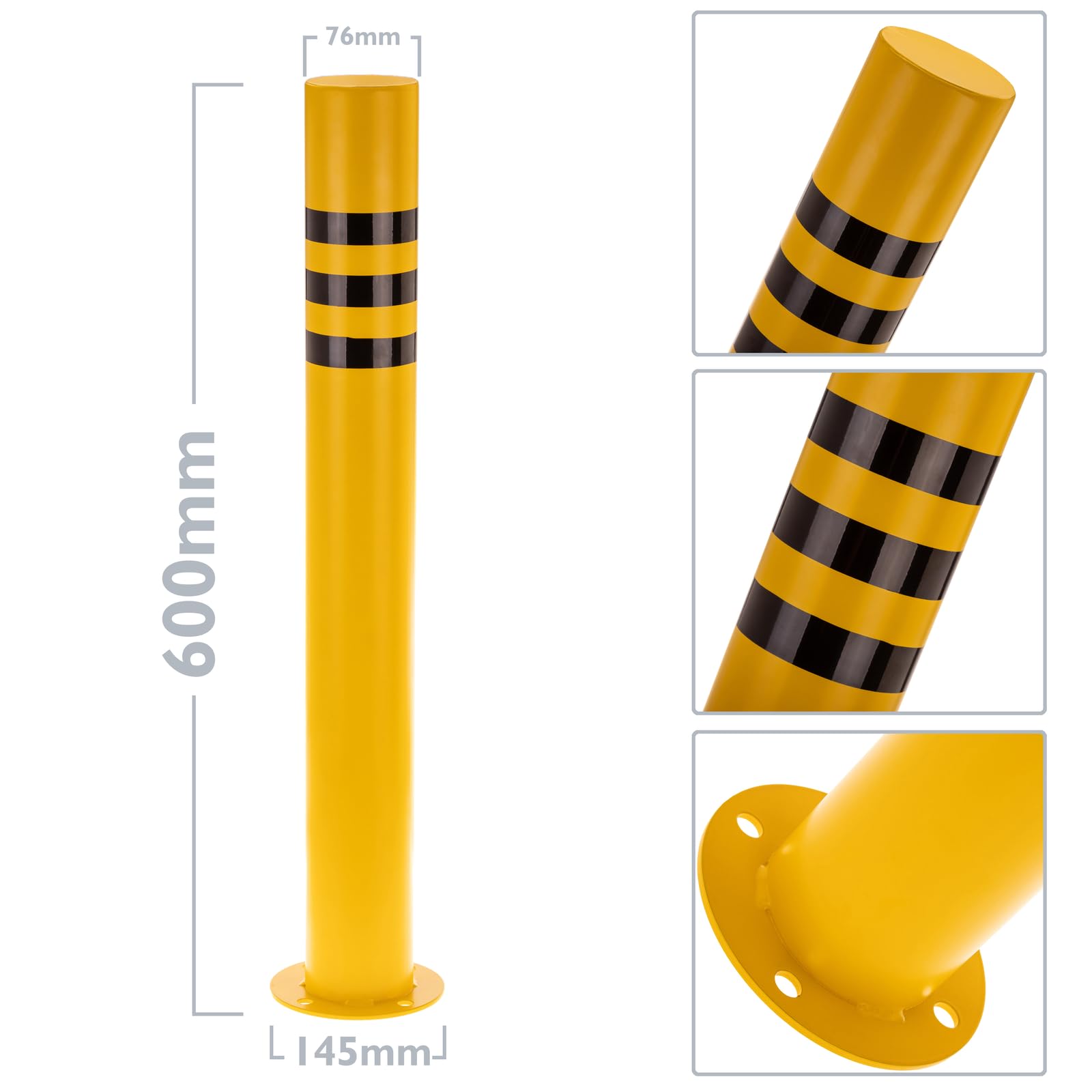 PrimeMatik - Pilona bolardo de Acero con Base clavada 76x600mm