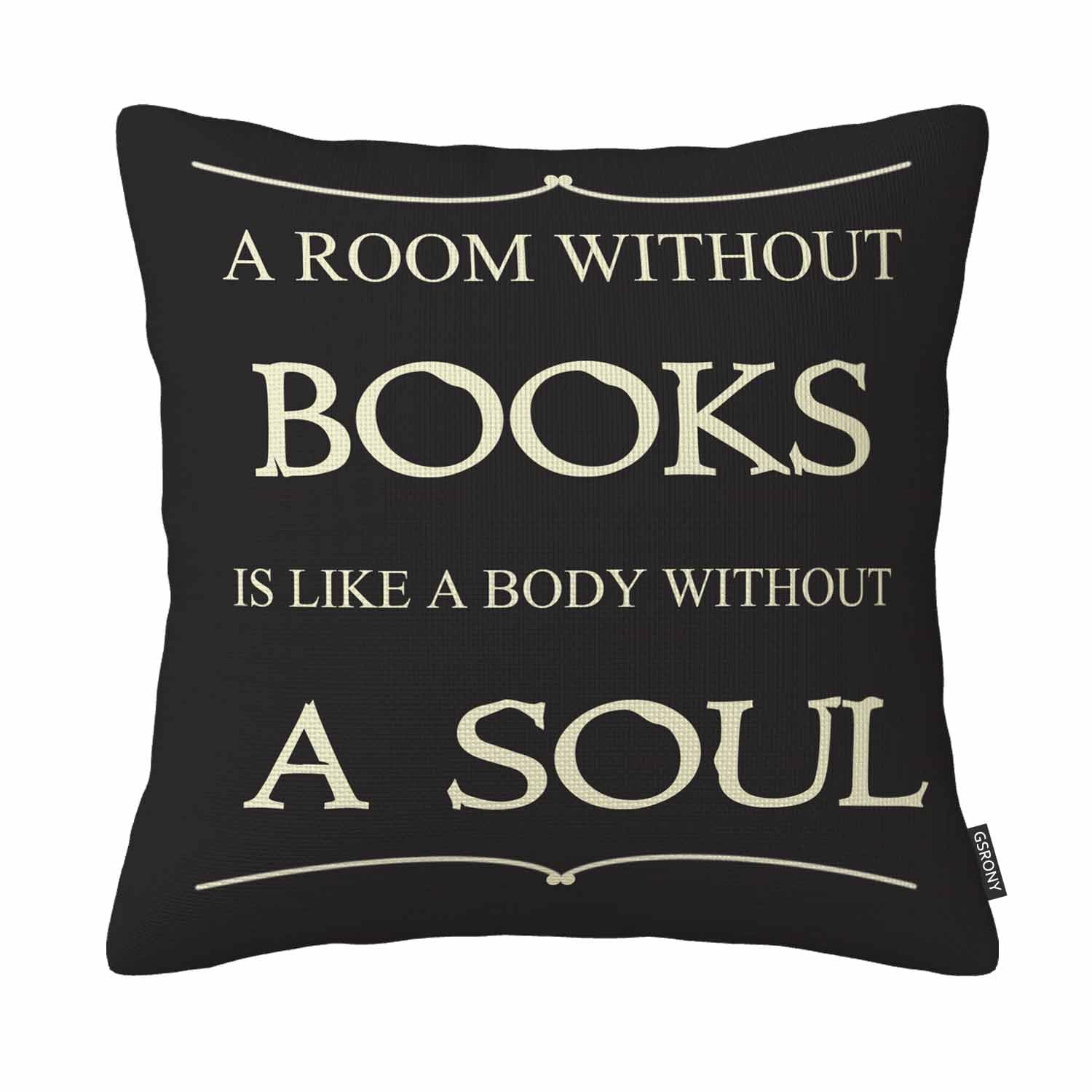 Gsrony Blue Book Lover A Room Without Books Is Like A Body Without Soul Cotton Linen Decorative Throw Pillow Case Cushion Cover 18X18 Inch