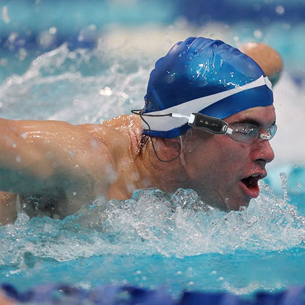 Lettore musicale MP3 con Bluetooth e cuffie subacquee per nuoto e sport acquatici, cavo corto 4 GB, nero
