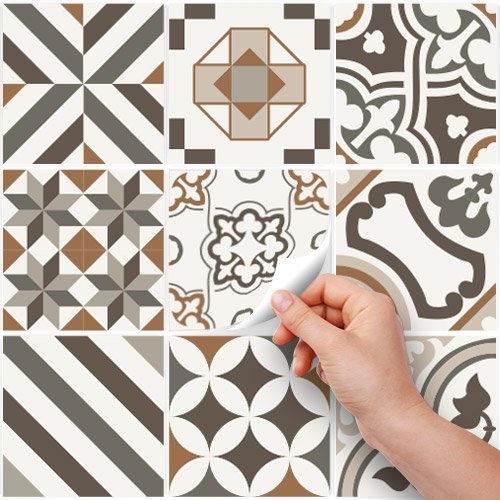 RE-COVERTILES - Adesivi Piastrelle Cucina Bagno Mattonelle adesive in PVC Impermeabili Antigraffio Stickers Decorazione Parete Cementine Peel and Stick - Modello 15 Pz 20x20 cm PS00086 Made in Italy