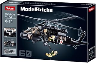 Sluban UH-60 Black Hawk US Army Helicopter - M38-B1012-692 Pieces - 100% Compatible. Includes Box. Building Bricks Toy (M38-B1012)
