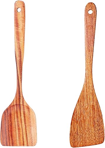 Armrouns Juego de 2 espátulas de madera para cocinar, utensilios de cocina de madera natural (15.6 pulgadas)