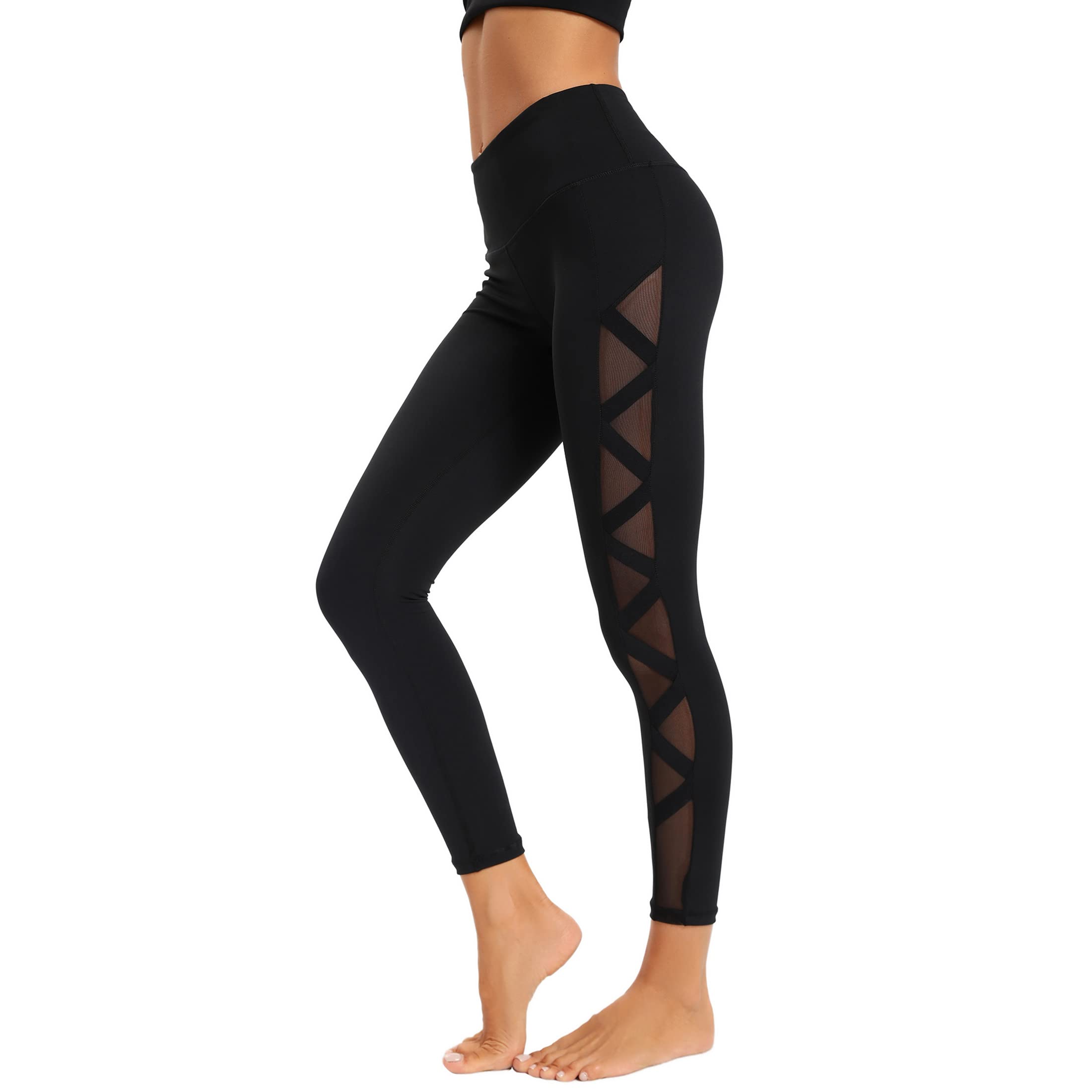 Leggings Sportivi Donna a Vita Alta Contenitivi Pantaloni Yoga con Inserti in Rete Laterali Pantaloni Fitness per Palestra Corsa e Allenamento