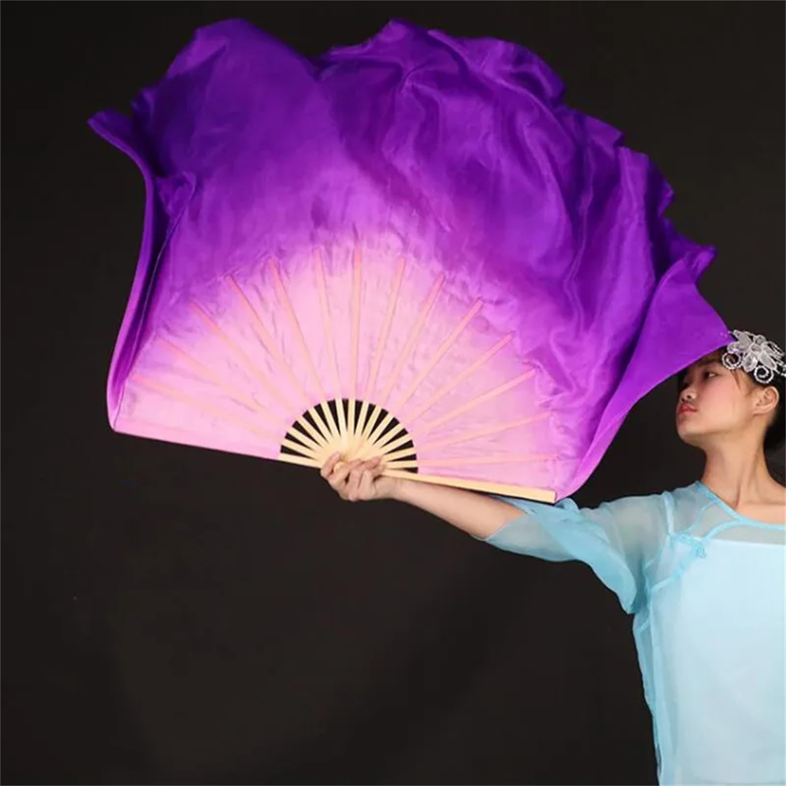 Cinese Folk Dance Velo di Seta Donne Yangko Dance Fan Velo Coppia Vera Seta Mezza Luna Show