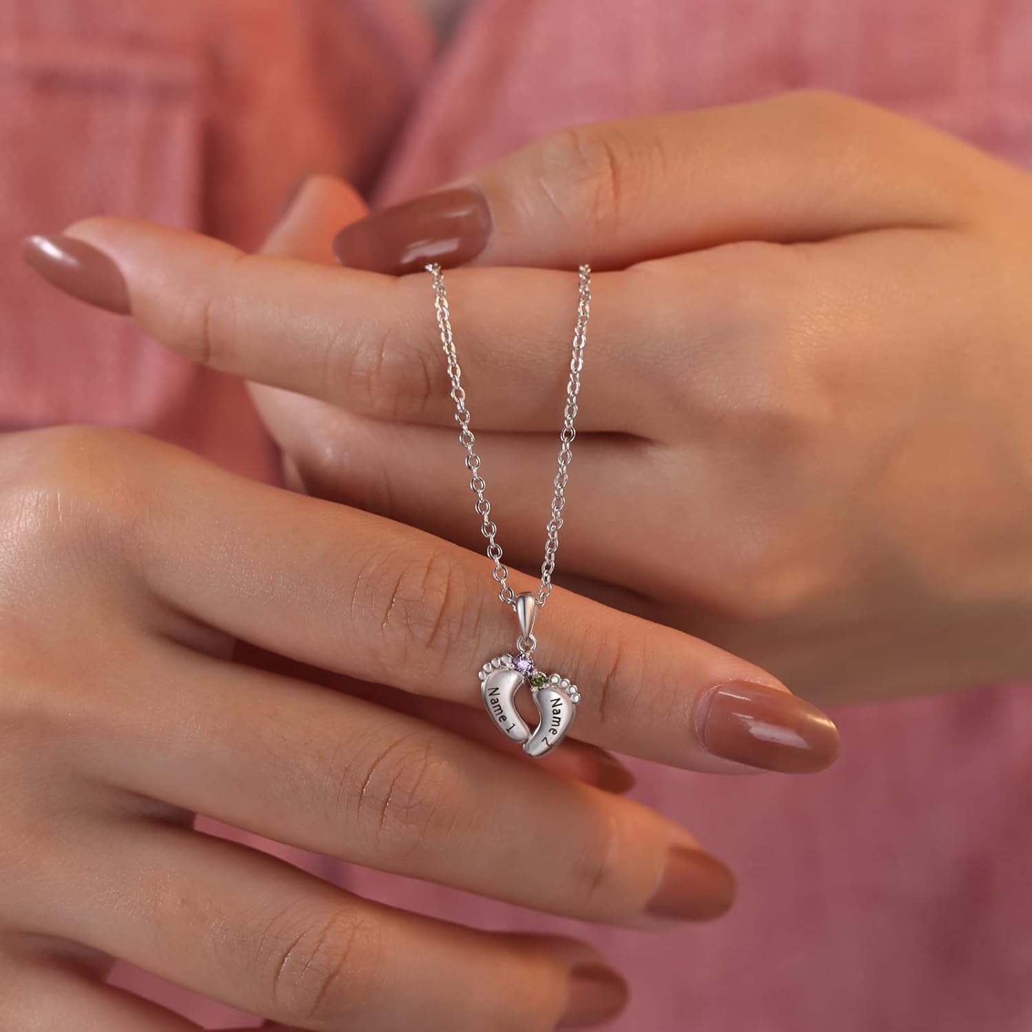 Personalized Mother Necklace with Birthstone 1-6 Names Custom Feet Pendant Necklace for Mom Customized Family Jewelry for Mothers Day - Image 4