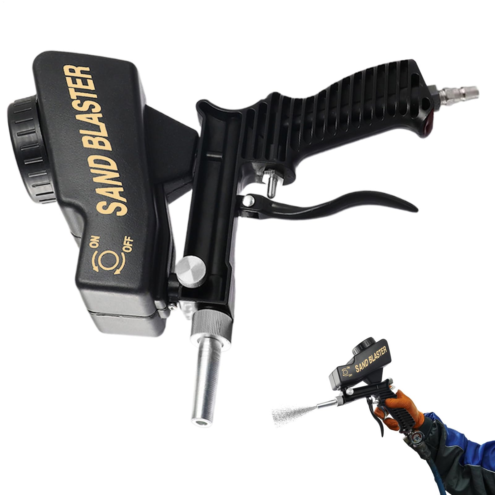 Sableuse - Pistolet de sablage avec raccord d'air comprimé - Appareil manuel - Éliminateur de rouille pour restauration - Protection du bois - Réparation automobile - Meubles industriels - Métal