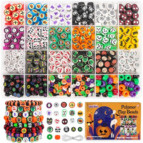 Gionlion 700 Pcs Halloween Polymer Clay Beads Bracelet Making Kit,