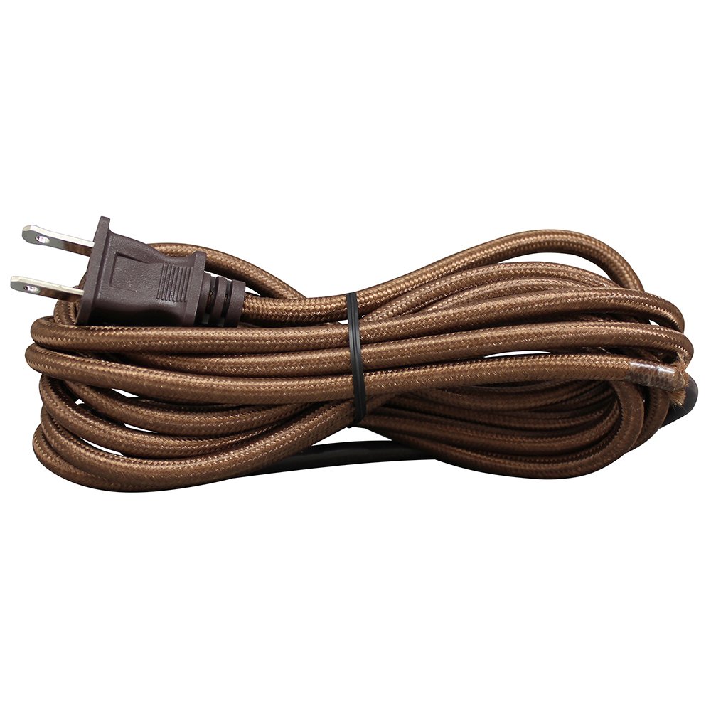 iLightingSupply 56-1810-45 2-Wire Cordset SVT/2 Brown Rayon Covered Round 10FT Cord Set with Black Plug