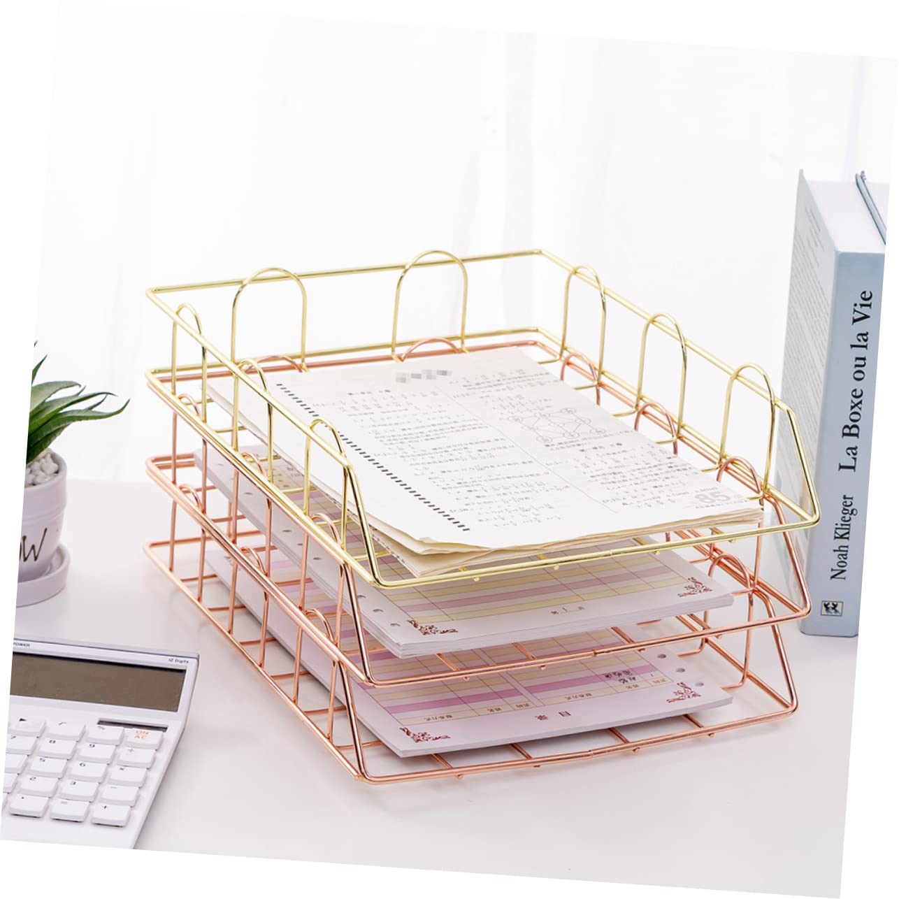 2pezzi Vaschette Portadocumenti Impilabili Organizer Per Scrivania Rack Per File e Documenti Contenitori Per e Funzionali