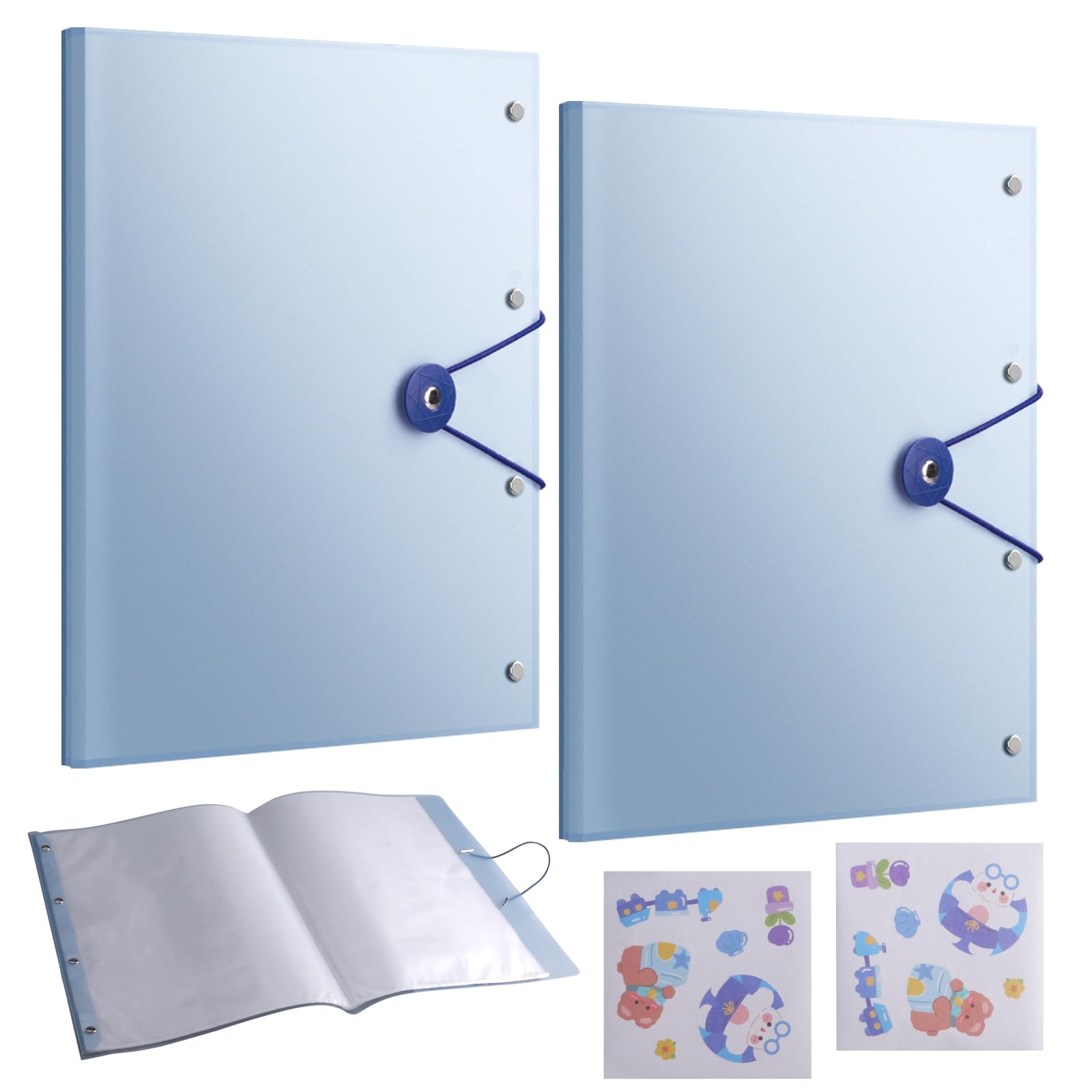 Aupawdy - Lot De 2 Classeurs De Présentation A3 Avec 60 Pochettes (30 Par Classeur), En Polypropylène, Bleu