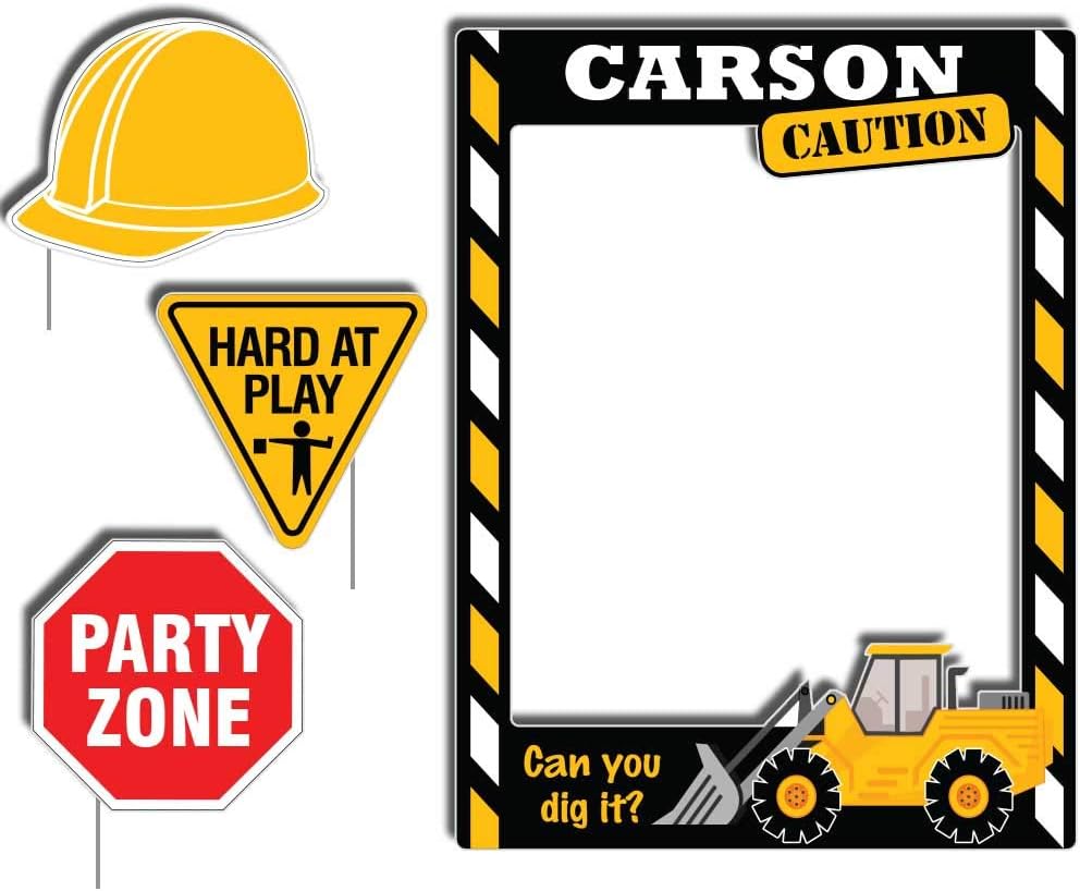 VictoryStore Custom Photo Booth Frame - Construction Birthday Photo Booth Frame and Photo Booth Props Includes 3 Shorts Stakes for Props
