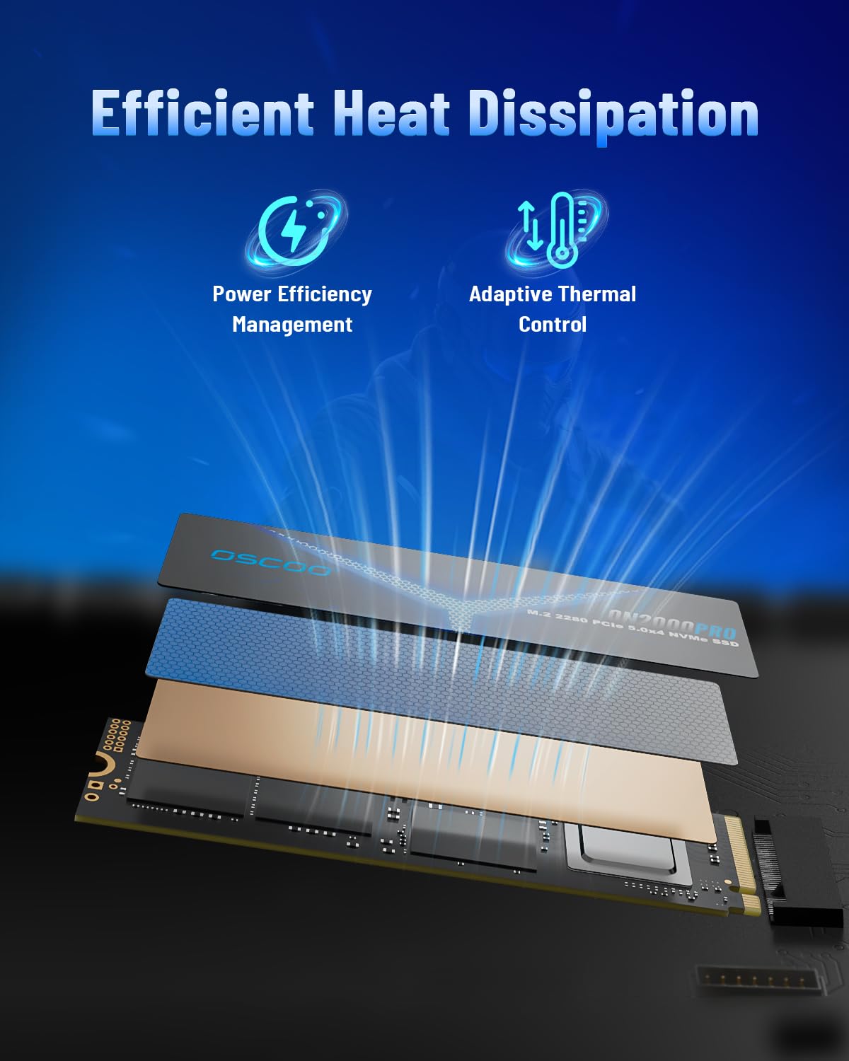 SSD NVMe Gen 5.0 da 4 TB, fino a 14.000 MB/s, cache DRAM, dissipatore di calore in grafene