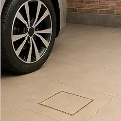 Ralo Oculto Invisível, Termoplástico ABS, 10x10cm, Bege, Sistema Sifonado com Grade Anti Inseto, Base 9,5x4,5cm, para Banheiro e Áreas Molhadas Seca Piso Porcelanato Inteligente BEGE