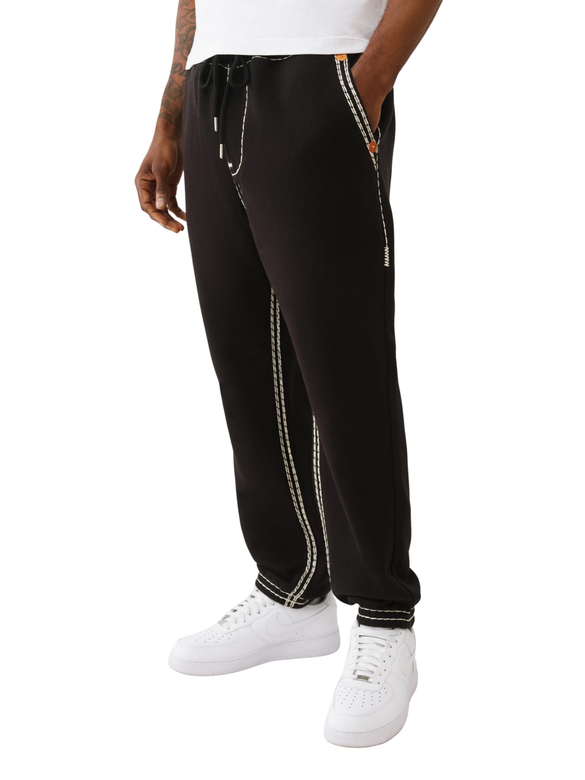 True Religion Super QT Mens Jogger Relaxed Fit Sweatpants with Fleece Lining Super T Stitching