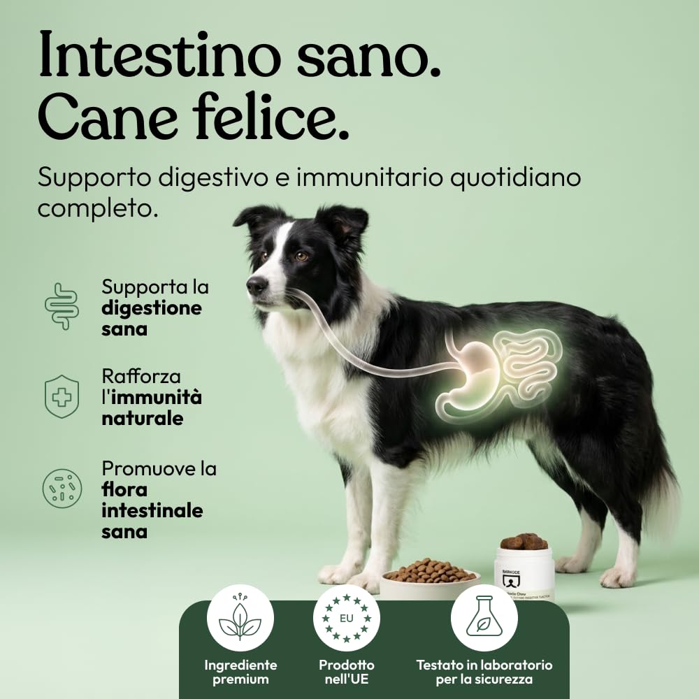 BARKODE Probiotico per Cani – Integratore Digestivo con Probiotici, Prebiotici e Postbiotici, Supporta Microbioma Intestinale e Digestione, Gusto, Senza Coloranti Artificiali, Prodotto in UE
