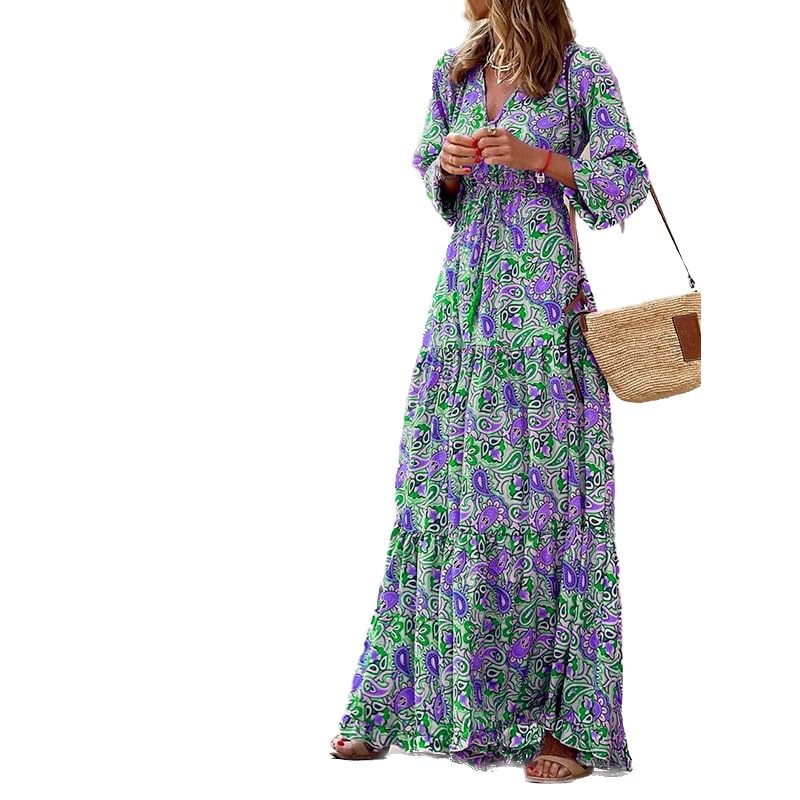 Women's Floral Bohemian Maxi Dress Casual Button Down Flowy...