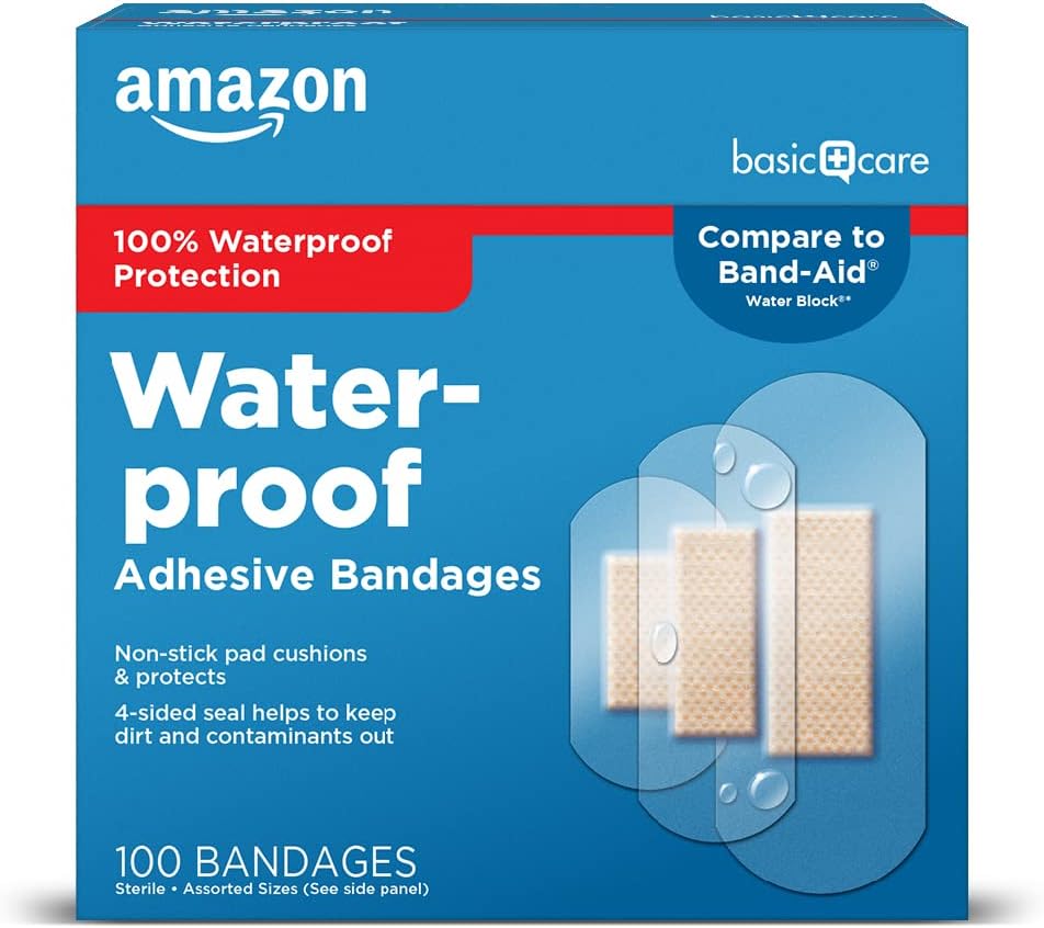 Waterproof Clear Adhesive Bandages for Minor Cuts and Scrapes, Non-Stick Pad, First Aid and Wound Care Supplies, Assorted Sizes, 100 Count