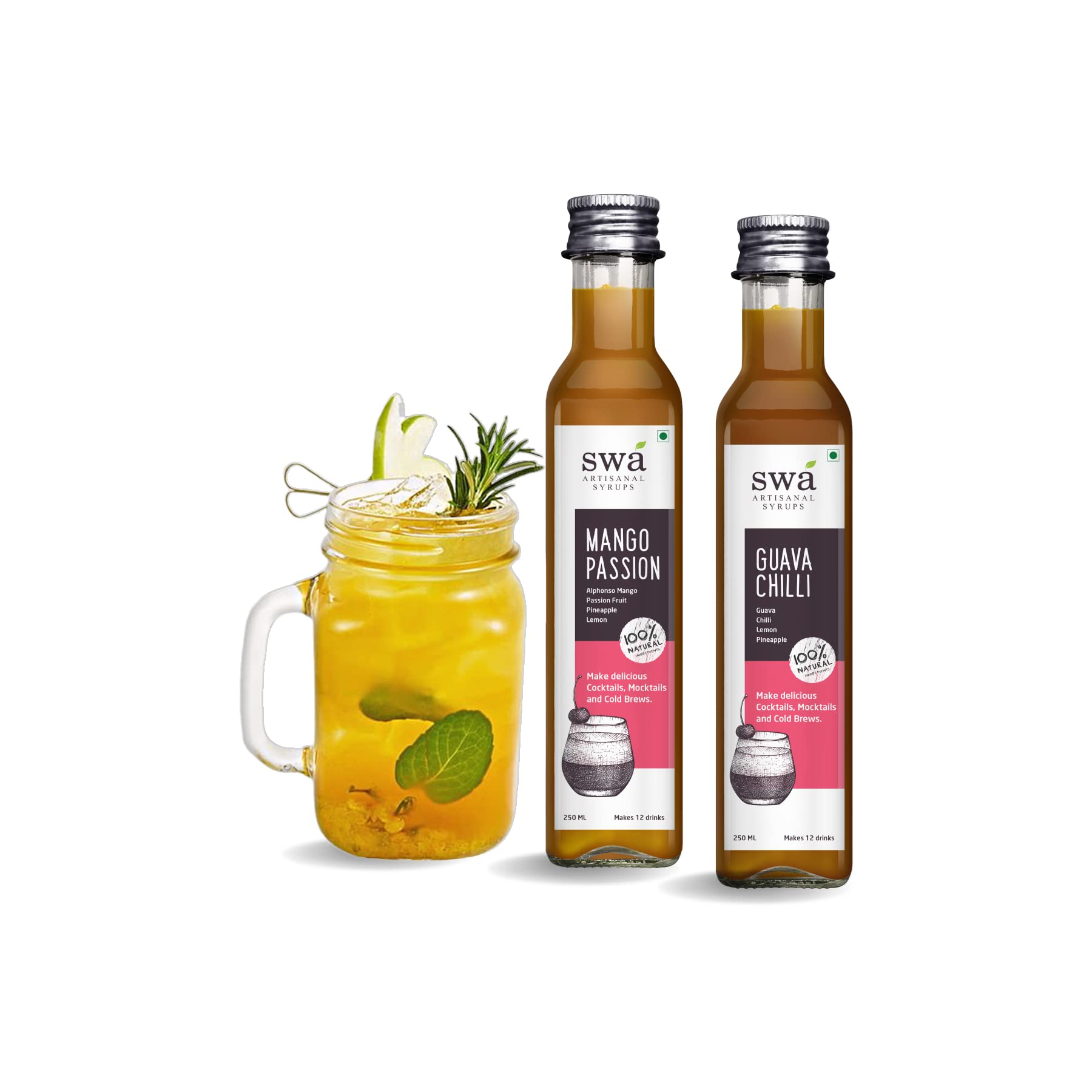 Swa Artisanal Syrups - Summer Cooler Combo (Pack of 2), 100% Natural, Makes 16-20 Drinks, Pack of 2 (250ml x 2)-image-22