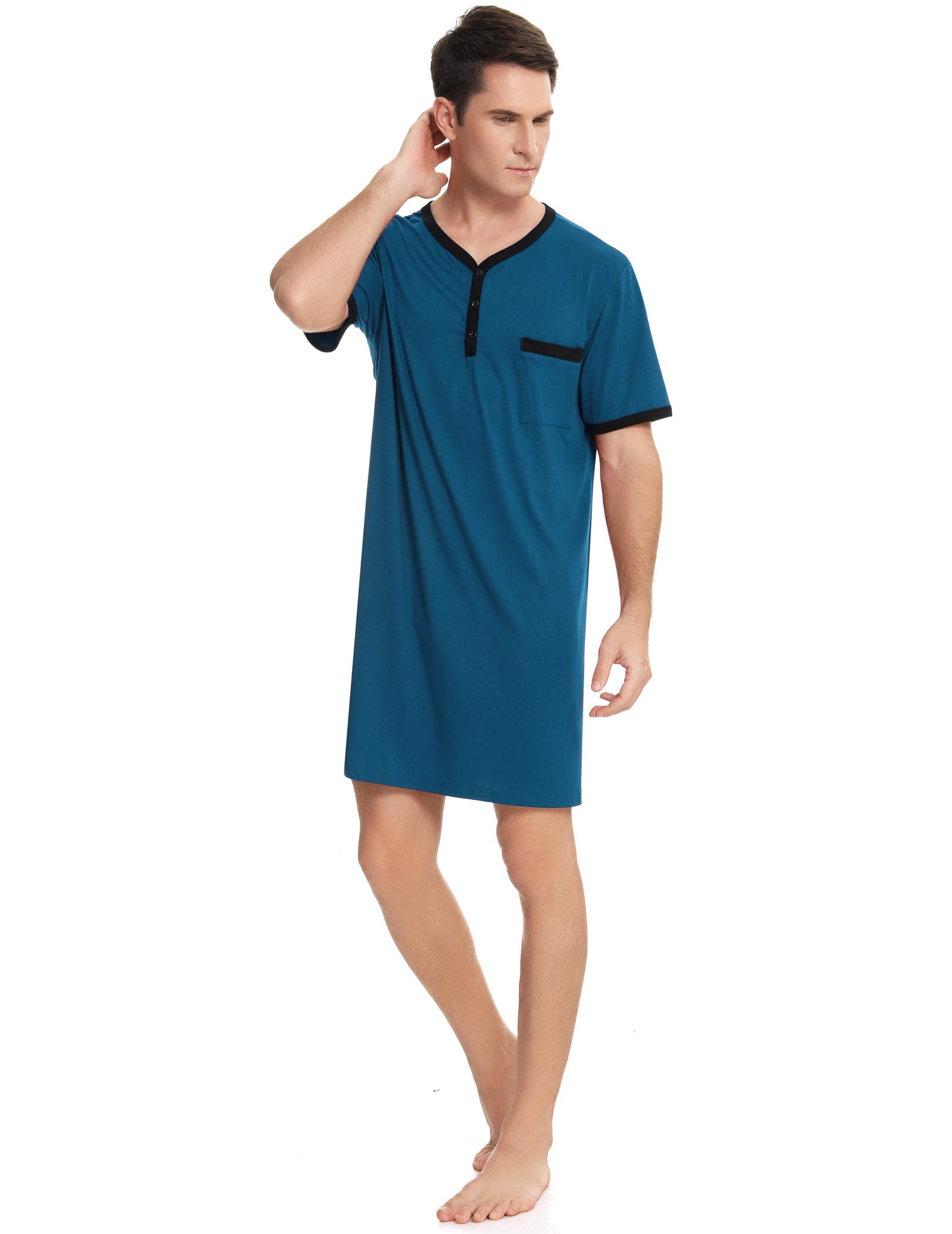 Enjoyoself Haut de Pyjama en Coton Doux et Respirant pour Homme, Longueur Genou, Chemises de Nuit à Manches Courtes, vêtements de Nuit
