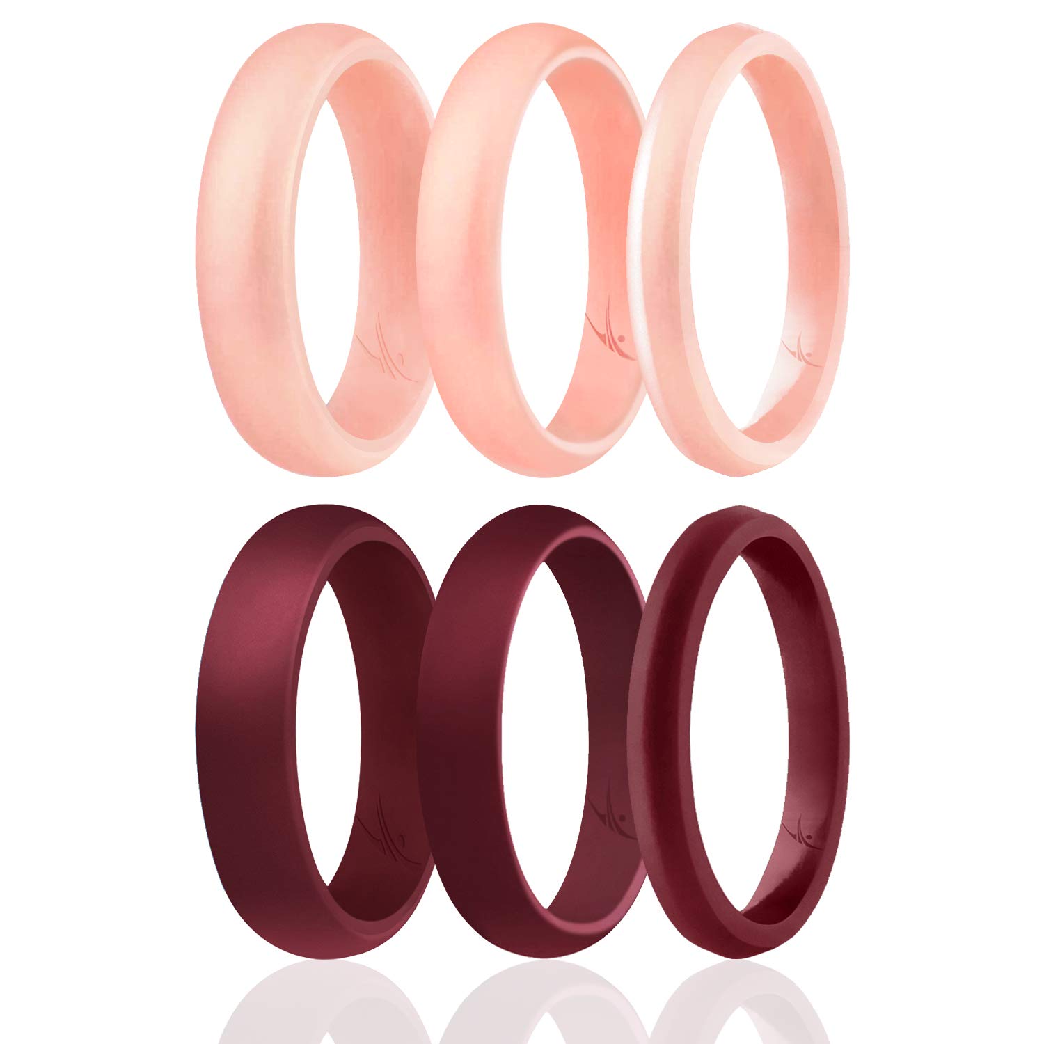 ROQ Silicone Rings for Women - Thin Womens Silicone Rubber Wedding Rings Bands - The 3 Angels Collection - 5.5mm (Dome Style), 4mm (Dome Style) and 2mm (Paved Knife Style) Wide 6.5 - 7 (17.3mm) Maroon