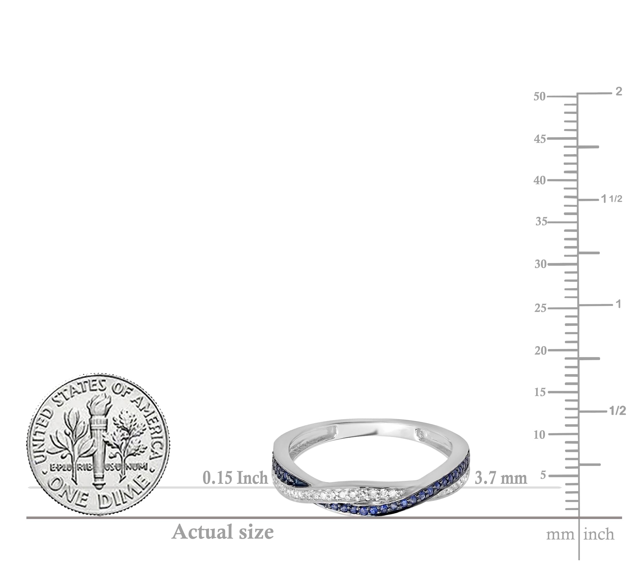 10 K oro redondo diamantes y azul Sapphire, apilable aniversario banda de boda Swirl anillo