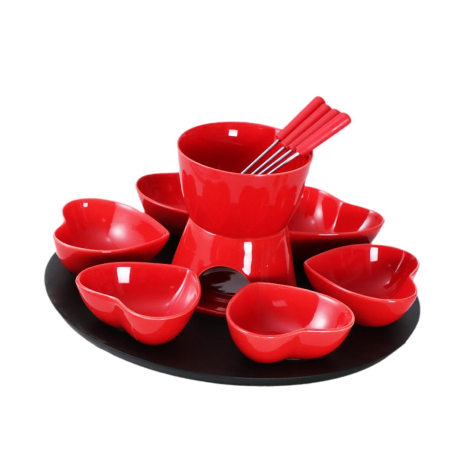 Bothyi Chocolate Fondue Pot, Ceramic Butter Warmer Set, Butter Heater Melt Hot Pot Bowl Cheese Fire Boiler for Chocolate, red