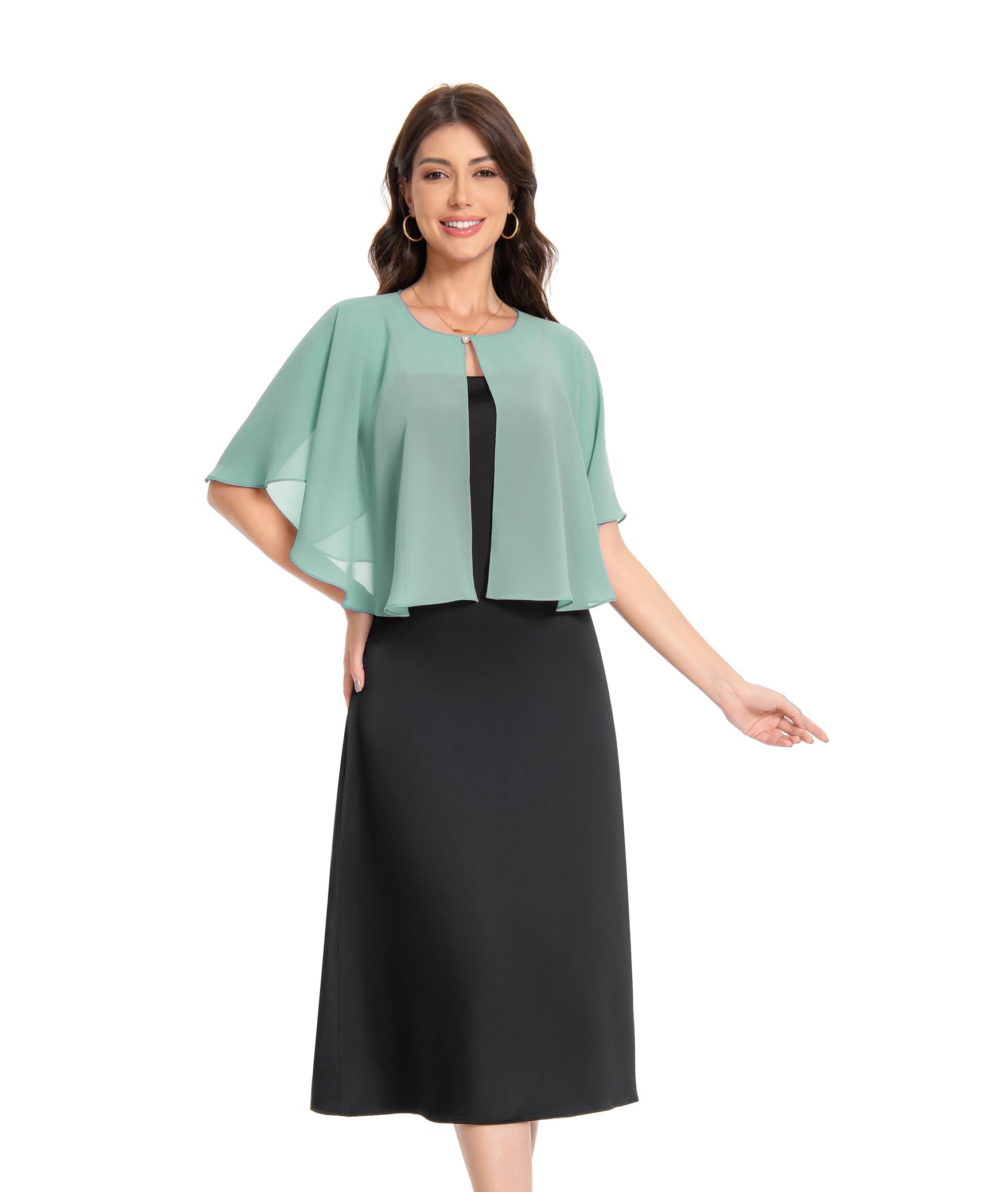 Baoqiya Capelets for women Chiffon Cape Soft Shawls and Wraps Wedding Capes 1920s flapper Cover Up, Bean Green, One Size