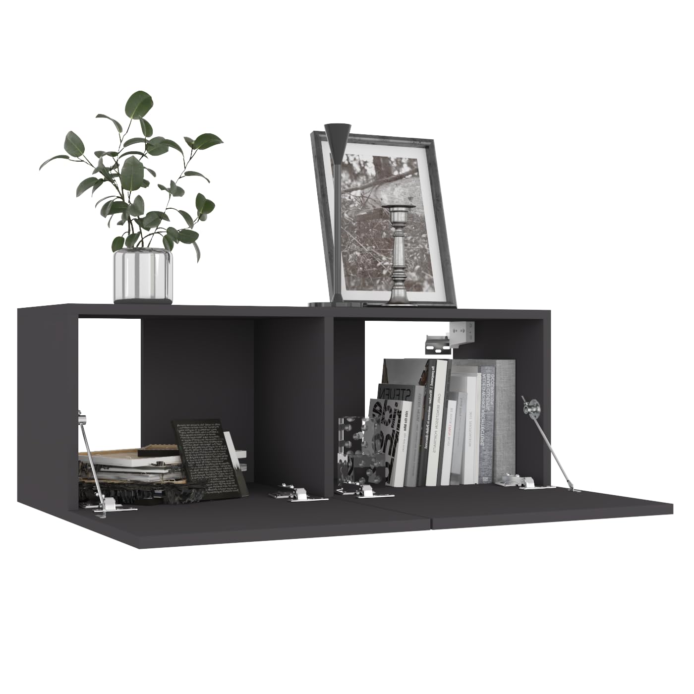 TV-Schrank zur Wandmontage, Grau, 80 x 30 x 30 cm, Holz, mehrschichtig | Schiebetüren, 2 Fächer, Kapazität 60 kg, einfache Montage, feuchtes Tuch