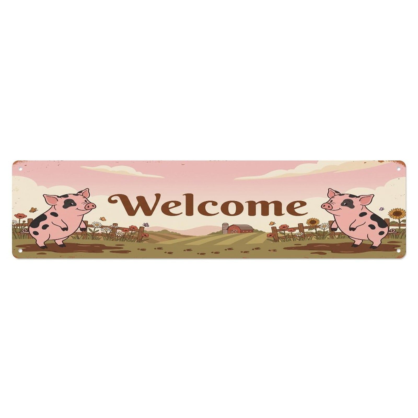 Cxhjca 4X16inch(10X40cm) Vintage Welcome Spotted Pig Metal Tin Sign