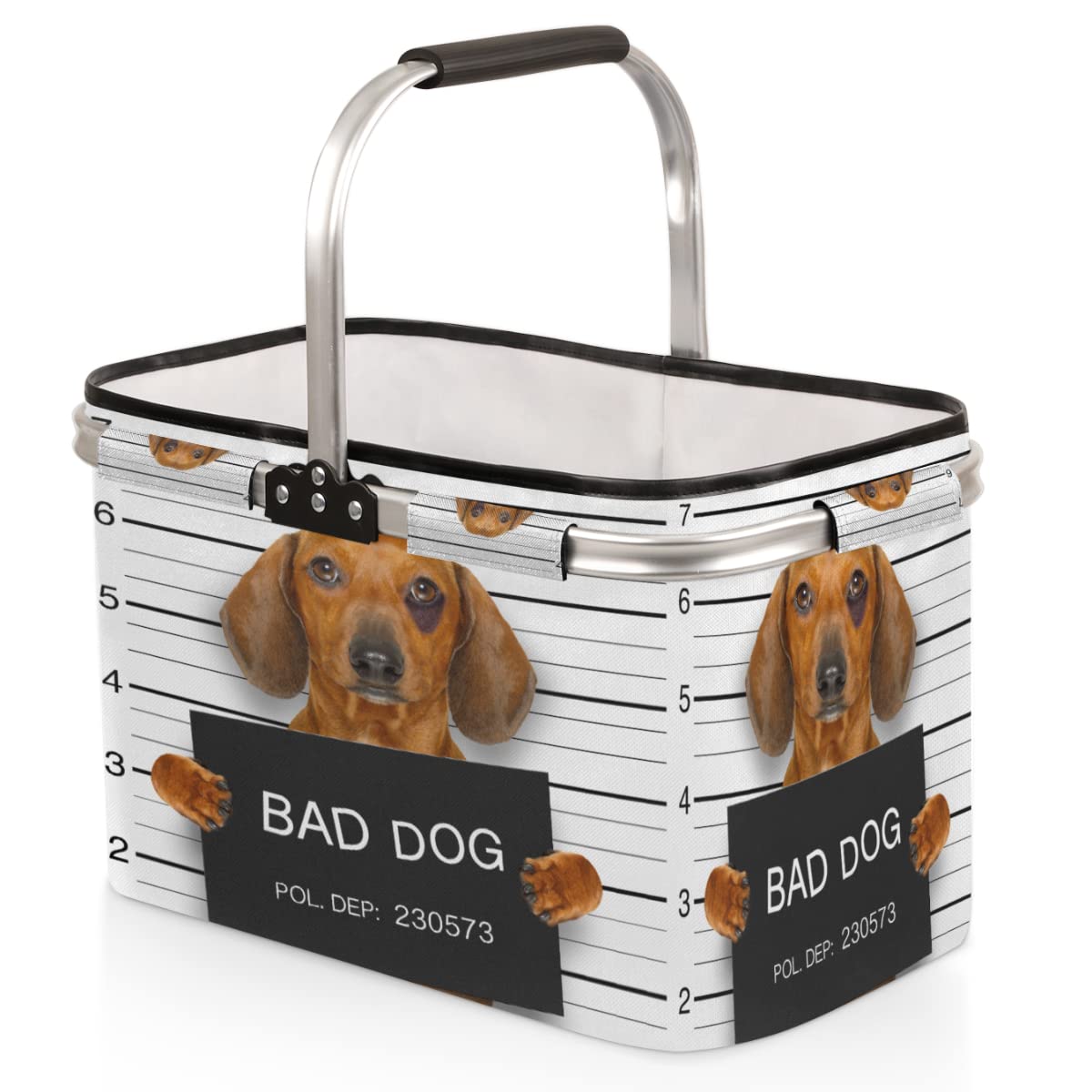Funny Dogs Folding Picnic Basket Large Collapsible Market Basket Aluminum Frame Cute Shopping Baskets Reusable Travel Camping Grocery Bags