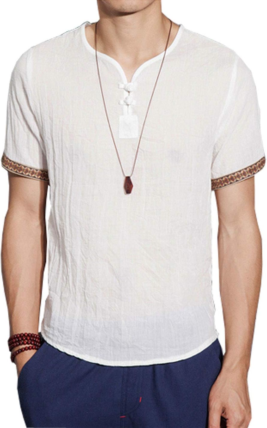 Flygo Men's Casual V Neck Short Sleeve T Shirts (Large, White)