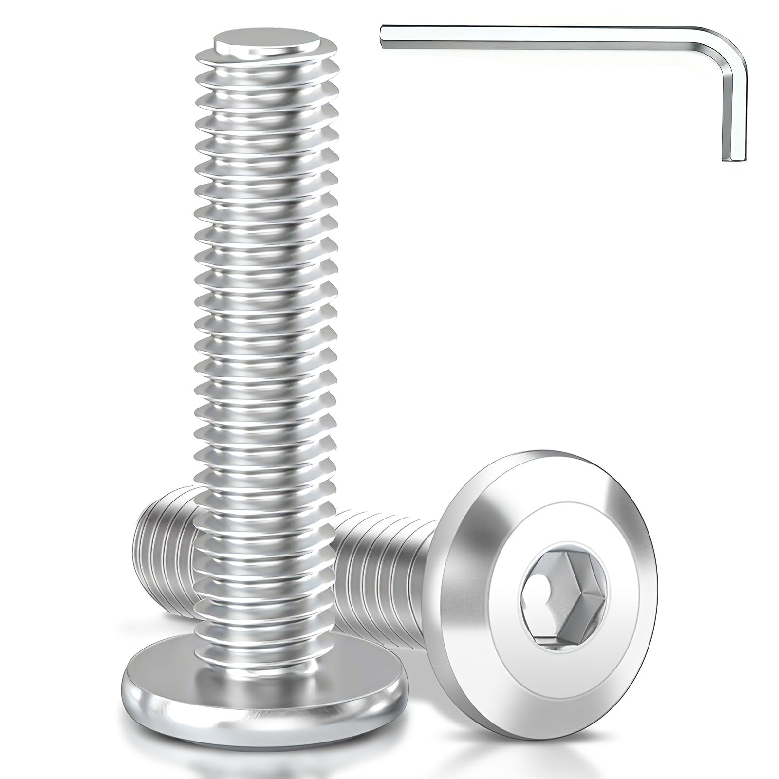 Furniture Connecting Bolts, M5 x 20mm Flat Hex Socket Head, Steel with Zinc Coating, Bolts for Bed Frame, Table, DIY Furniture Projects, Includes Allen Key (Pack of 50)