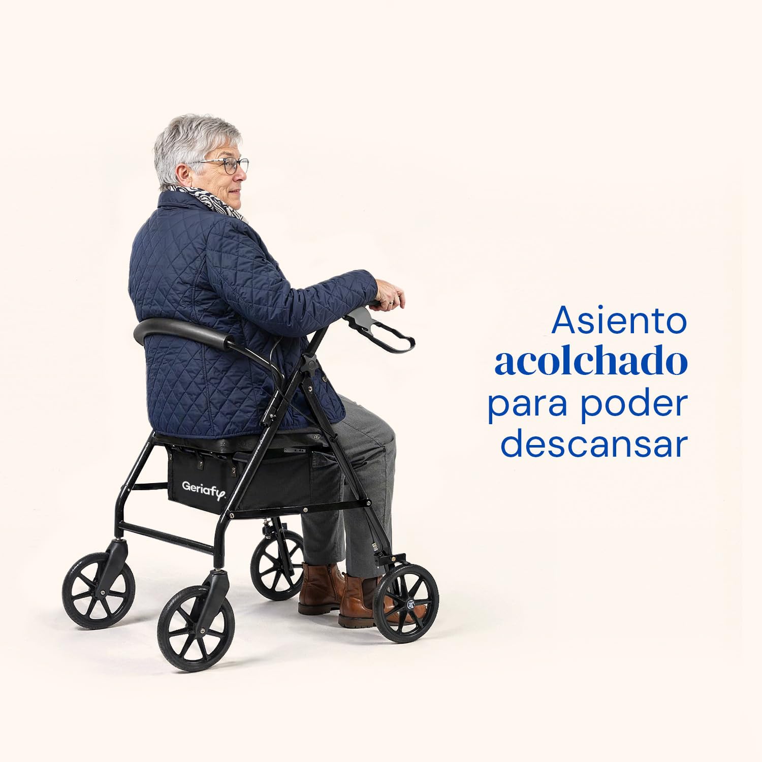 Geriafy Andador Plegable con Asiento y Respaldo Lambda Max Rollator 4 Ruedas XL 20 cm Cesto Frenos Manetas Caminador Ligero Regulable Altura Negro