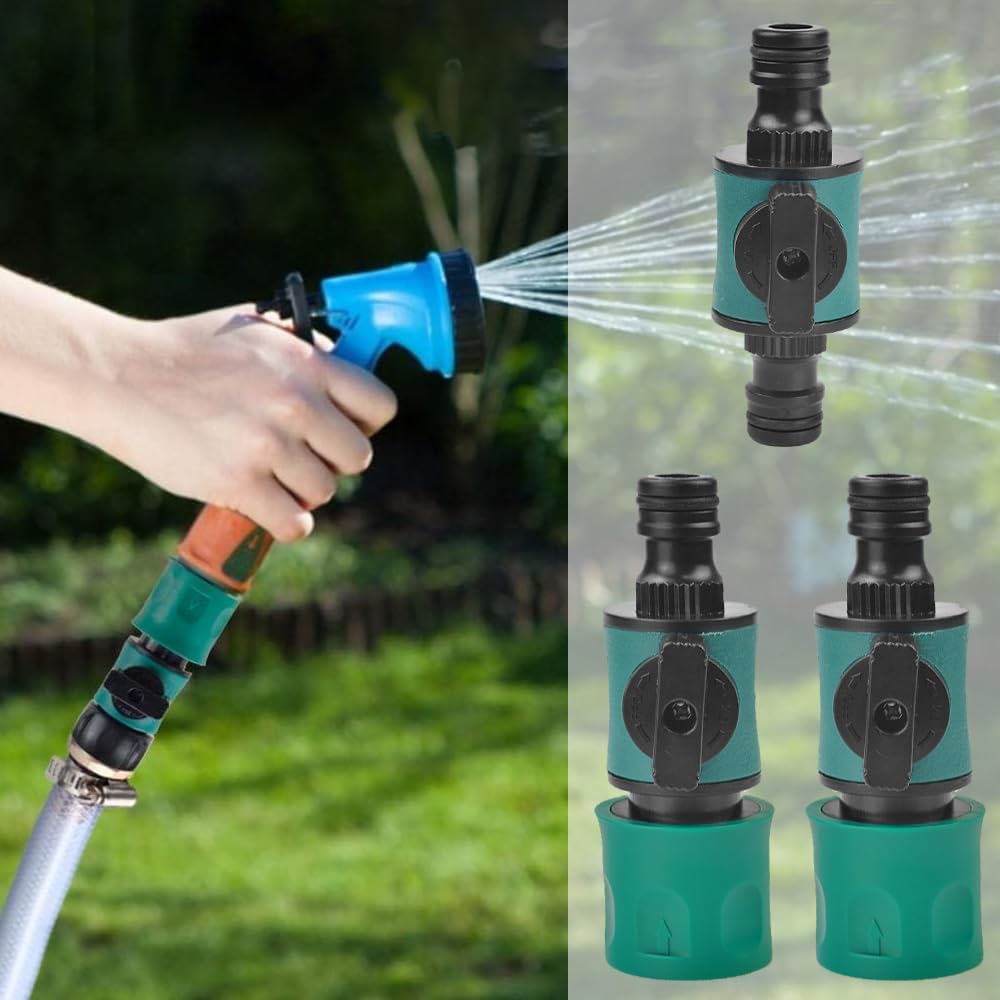Azonee 3 Pcs Garden Hose Quick Connector Set, 16mm Quick Release with Shut Off Valve & Double Male Connector, Hose Valve Extender for Garden Pipe, Tube Joining