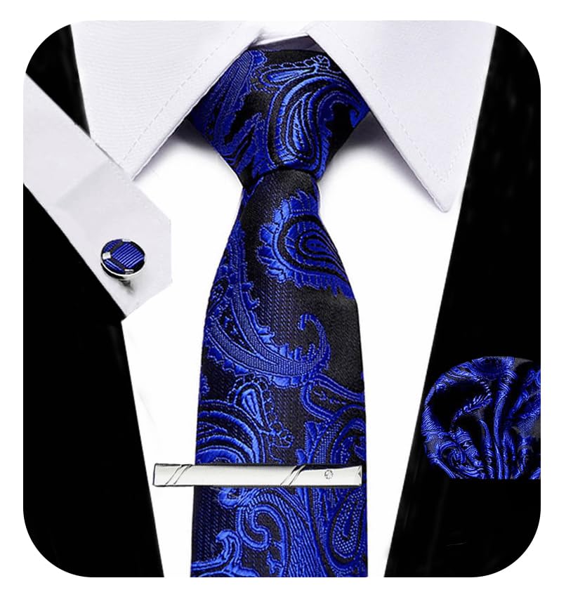 HATAMOTOMen's Tie Sets Necktie cufflinks Pocket Square Tie Clip or Tie Ring 4 in 1 Gift Set for Wedding and Business