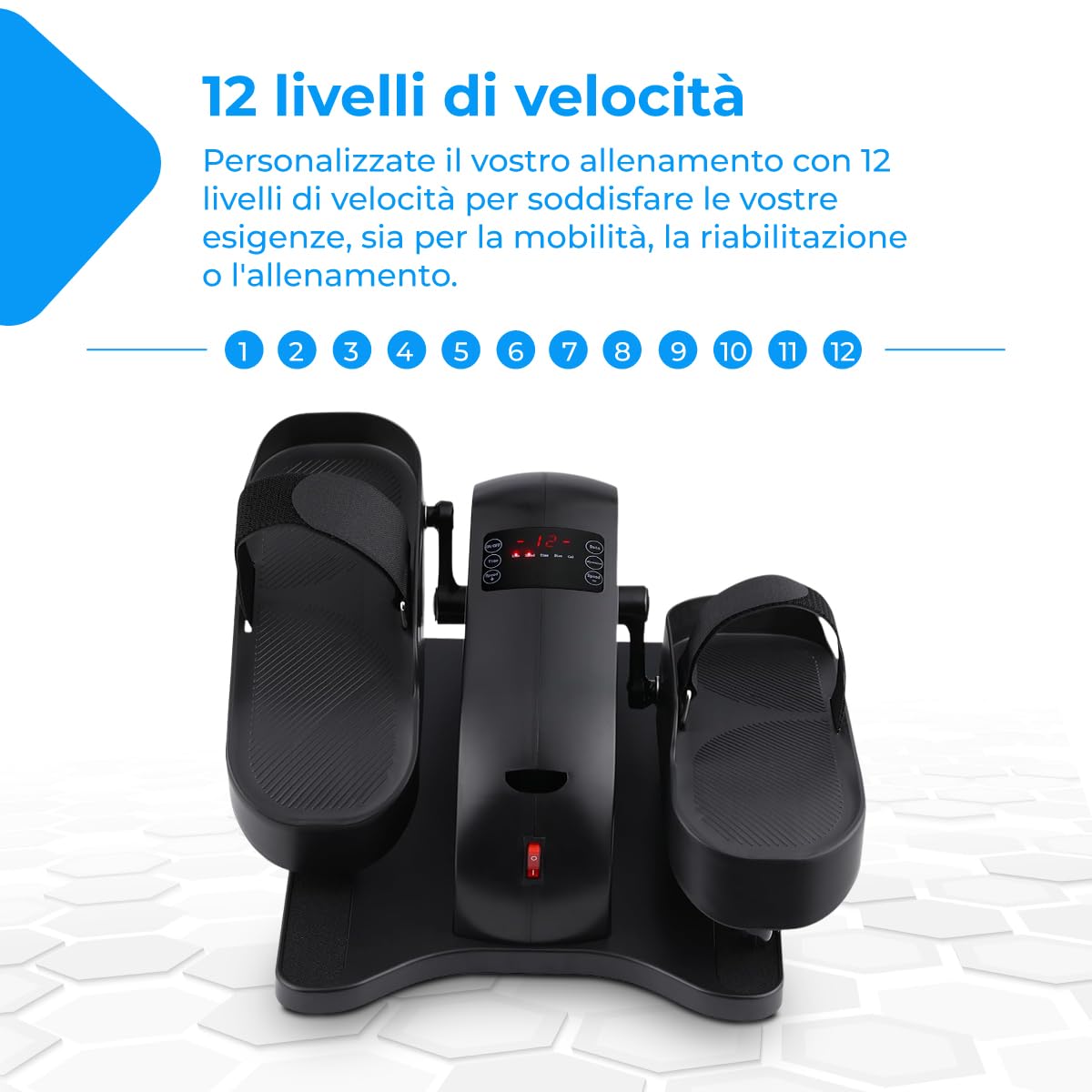 NK Mini Ellittica Elettrica con Telecomando, Pedalatore Silenzioso per Casa o Ufficio, 12 Livelli, Display LCD, Allenamento Passivo, Compatto, Nero