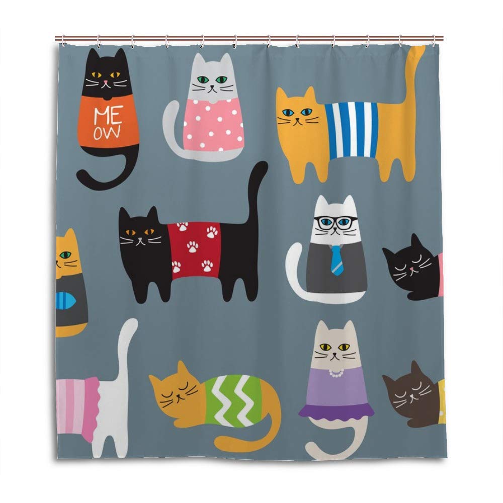 Rideau de douche chat en polyester lavable CHEHONG 183x183 cm
