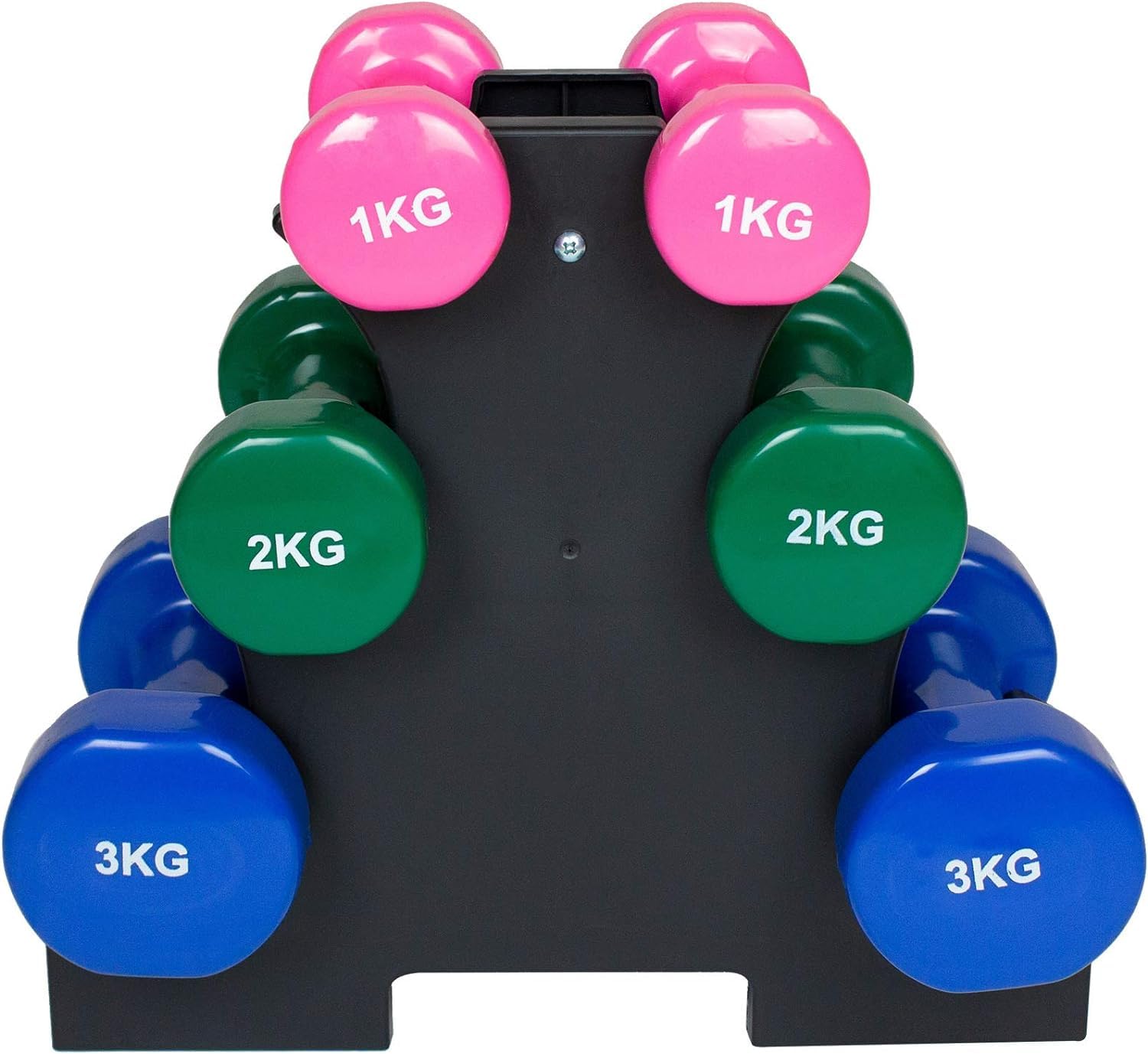 Set de 6 mancuernas 2x 1kg, 2x 2kg, 2x 3kg pesas con soportepara gimnasio y entrenamiento en casa