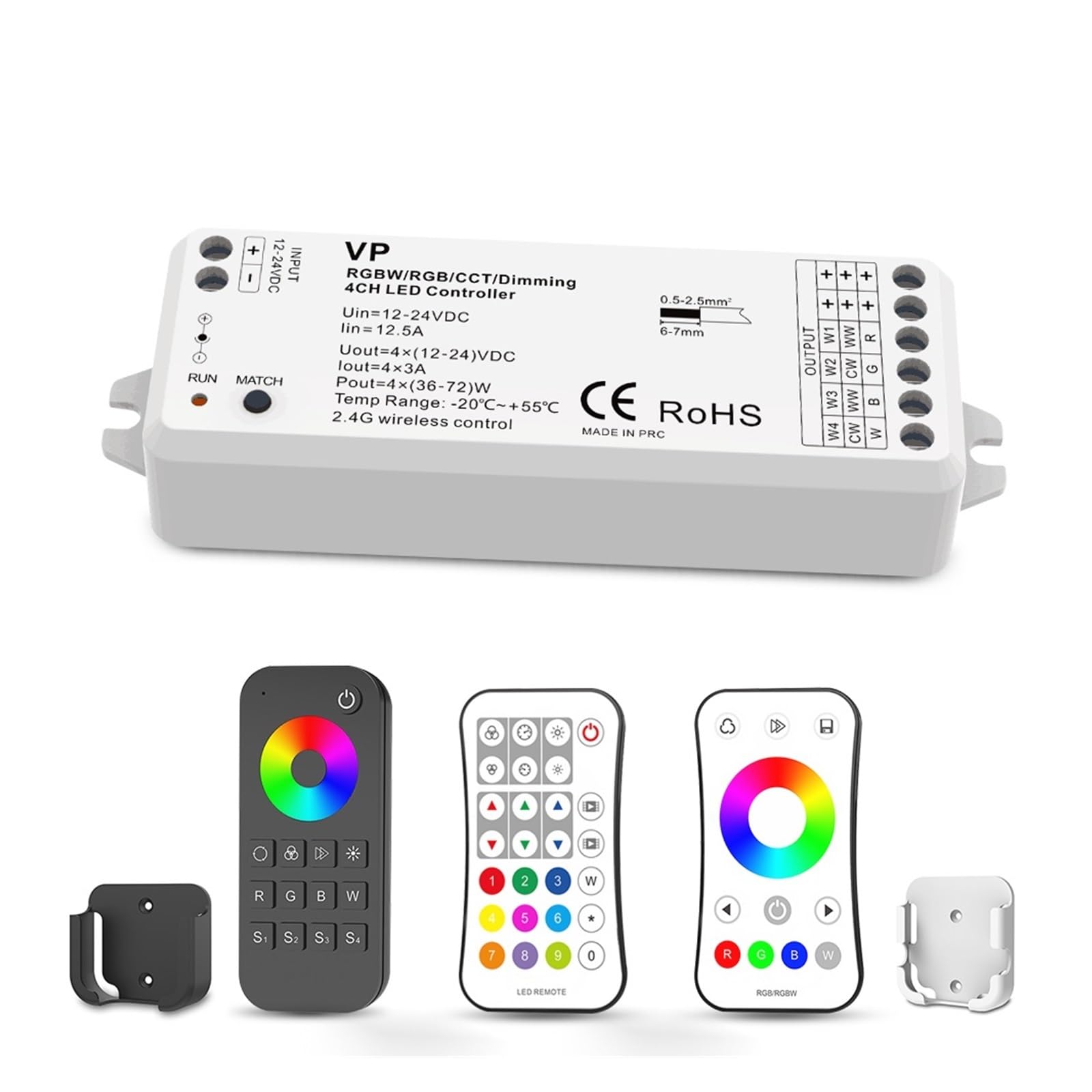 Controller RGB RGBW RF 12V 24V 15A 4 in 1 RGB RGBW LED Light Strip Controller Smart WiFi PWM 2.4G Telecomando Touch Wireless (Color : VP Controller Only)