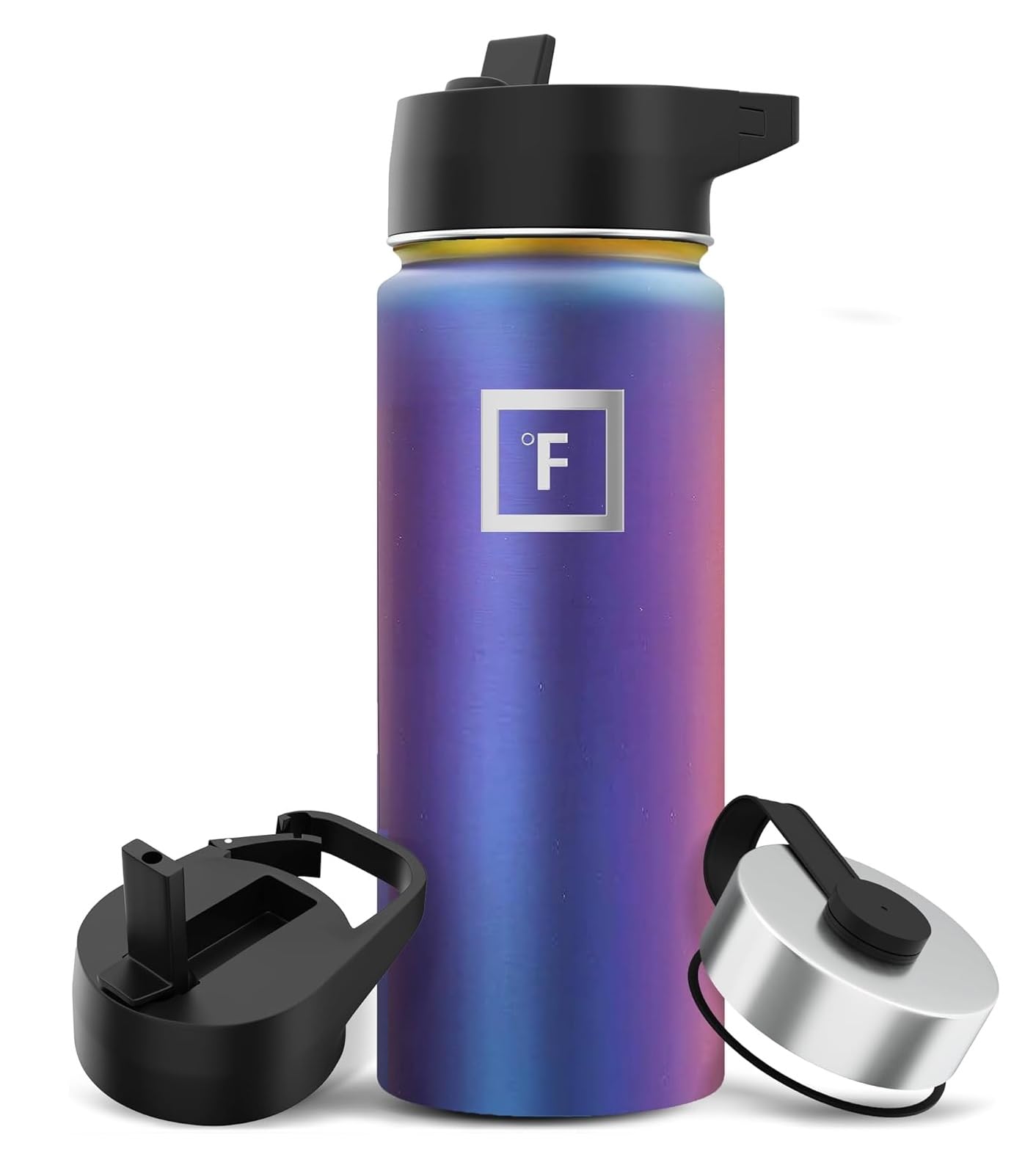 IRON °FLASK Sports Water Bottle - 32 Oz, 3 Lids (Straw Lid), Leak Proof, Vacuum Insulated Stainless Steel, Double Walled, Thermo Mug, Metal Canteen - Aurora