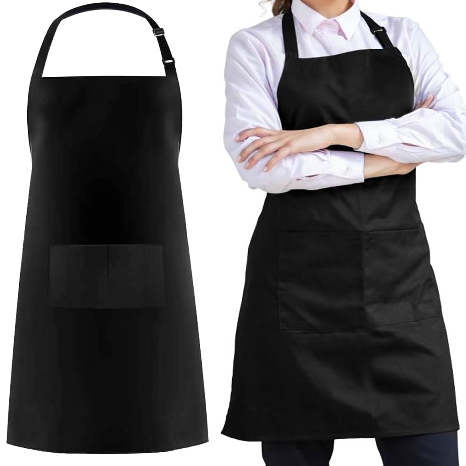 Derkiua 100% Cotton Adjustable Bib Apron with 2 Pockets, Black, Unisex – for Cooking, Baking, BBQ, Chef, Restaurant & Gardening