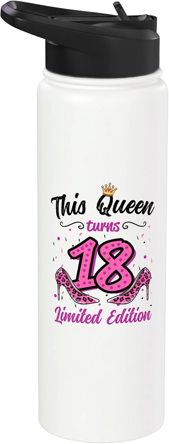 This Queen Turns 18 Girl 18th Birthday Stainless Steel Insulated Water Bottle