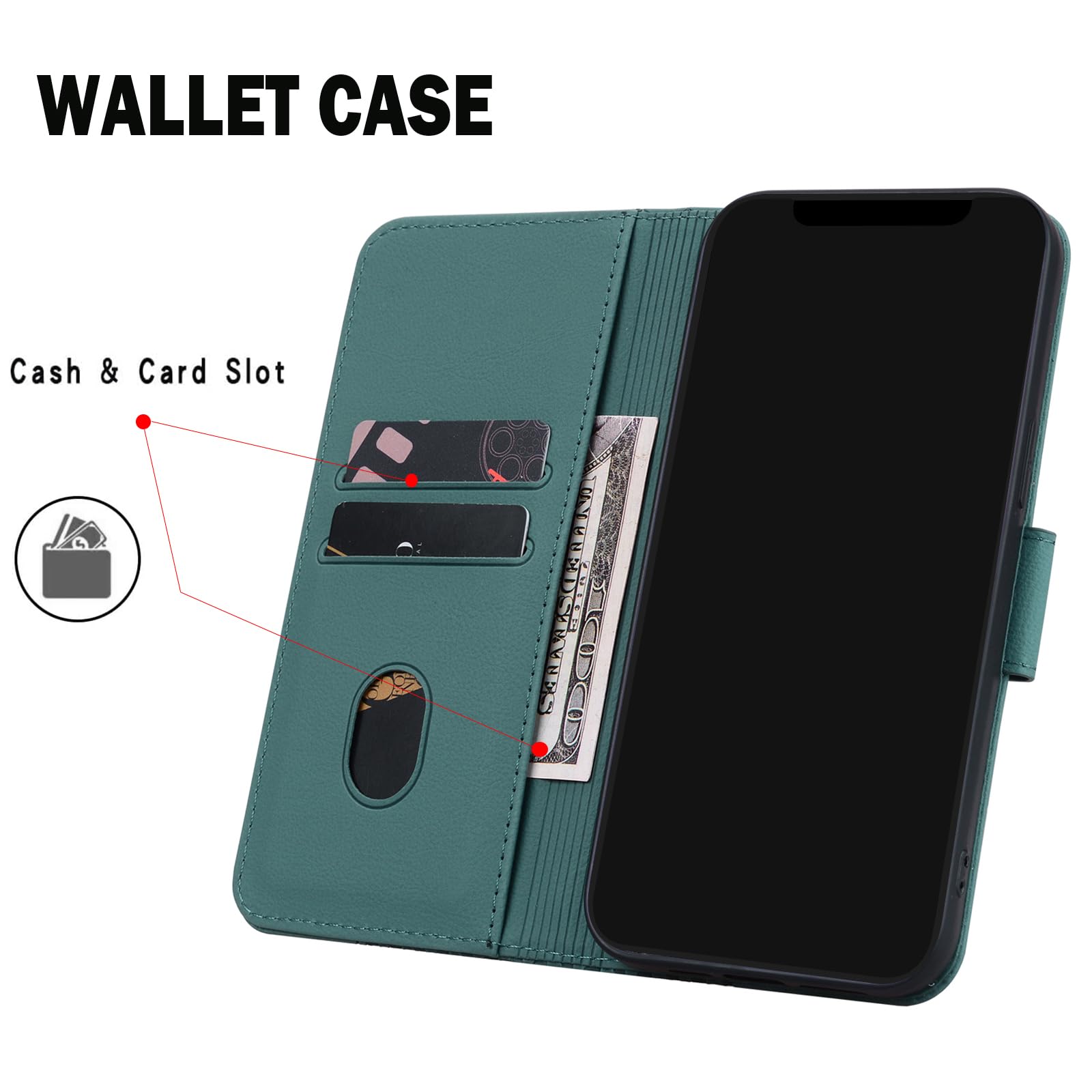 WBWONE Leather Folio Cover per Xiaomi Redmi Note 12S, Custodia in Pelle PU Magnetica Libro Flip Portafoglio con [Funzione Stand]. Nero